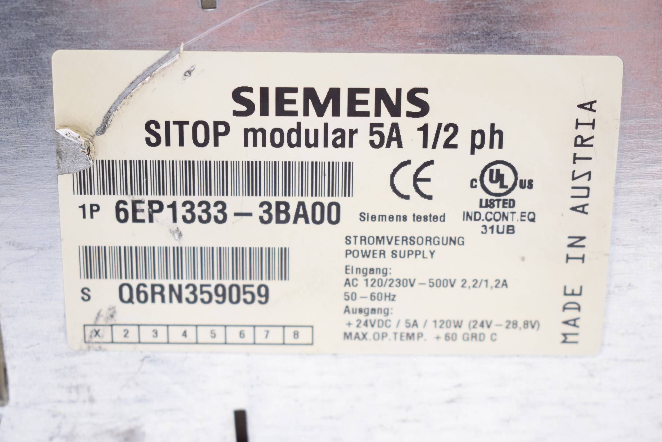 Siemens sitop modular 5A 1/2ph 120/230V 50/60Hz 6EP133-3BA00 ( 6EP1 33-3BA00 )