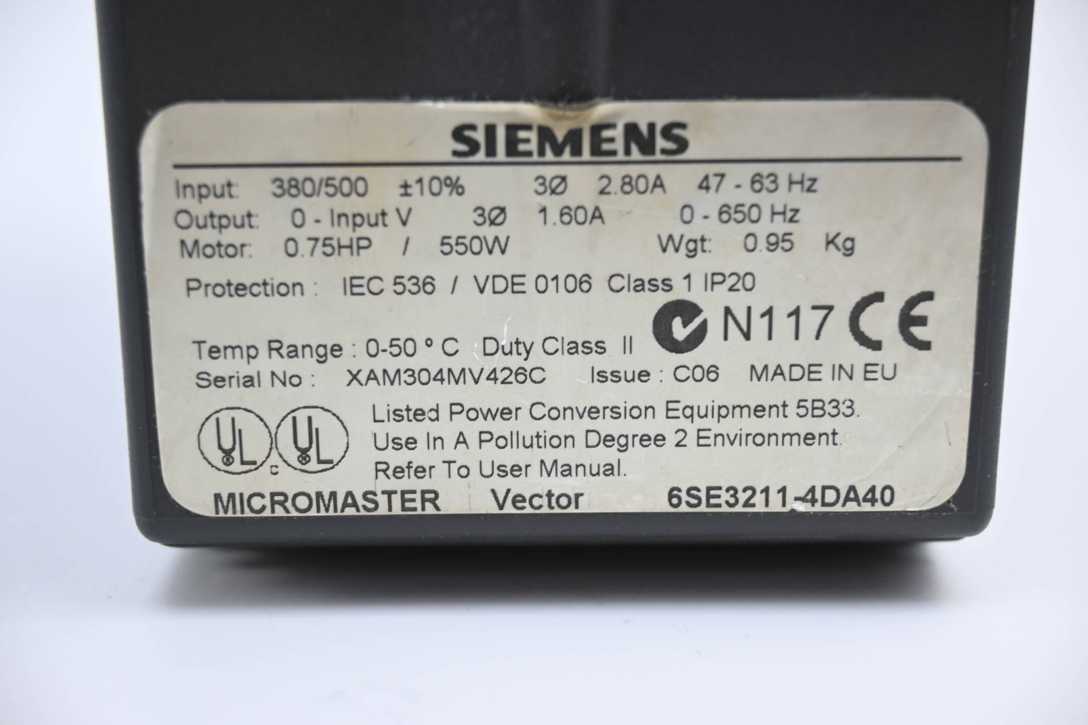 Siemens Micromaster Vector 6SE3211-4DA40 ( 6SE3 211-4DA40 )