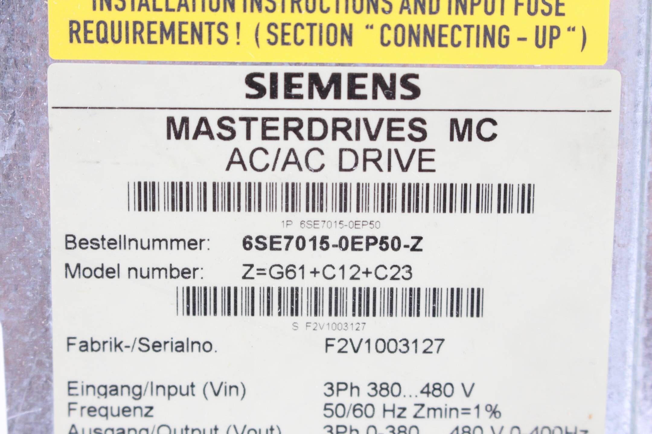 DEFEKT Siemens Simovert Drives 6SE7015-0EP60-Z ( 6SE7 015-0EP60-Z)