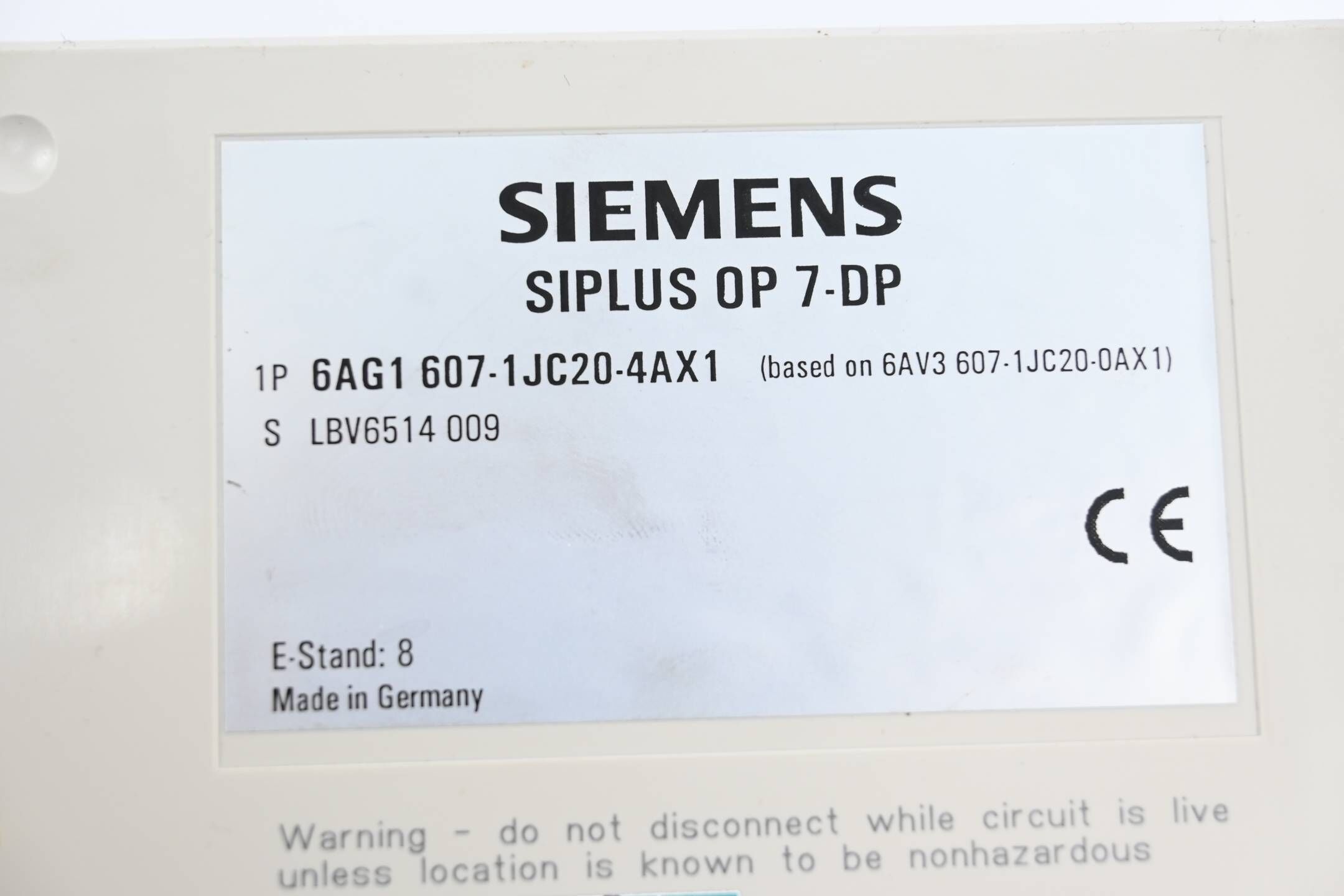 Siemens Siplus Bedienpanel OP 7-DP 6AG1607-1JC20-4AX1 ( 6AG1 607-1JC20-4AX1 ) E8