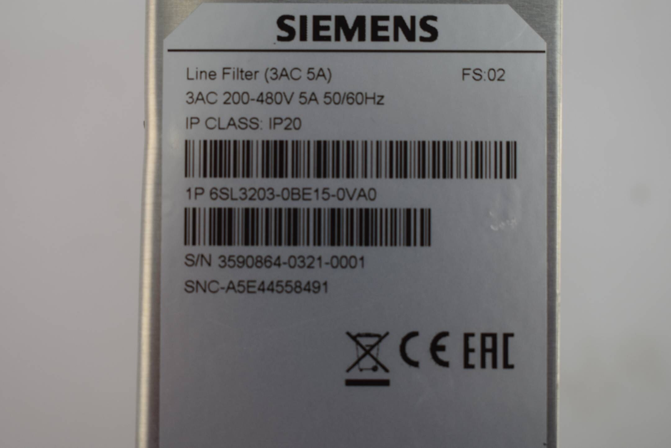 Siemens sinamics V EMV-Filter 6SL3203-0BE15-0VA0 ( 6SL3 203-0BE15-0VA0 ) FS2