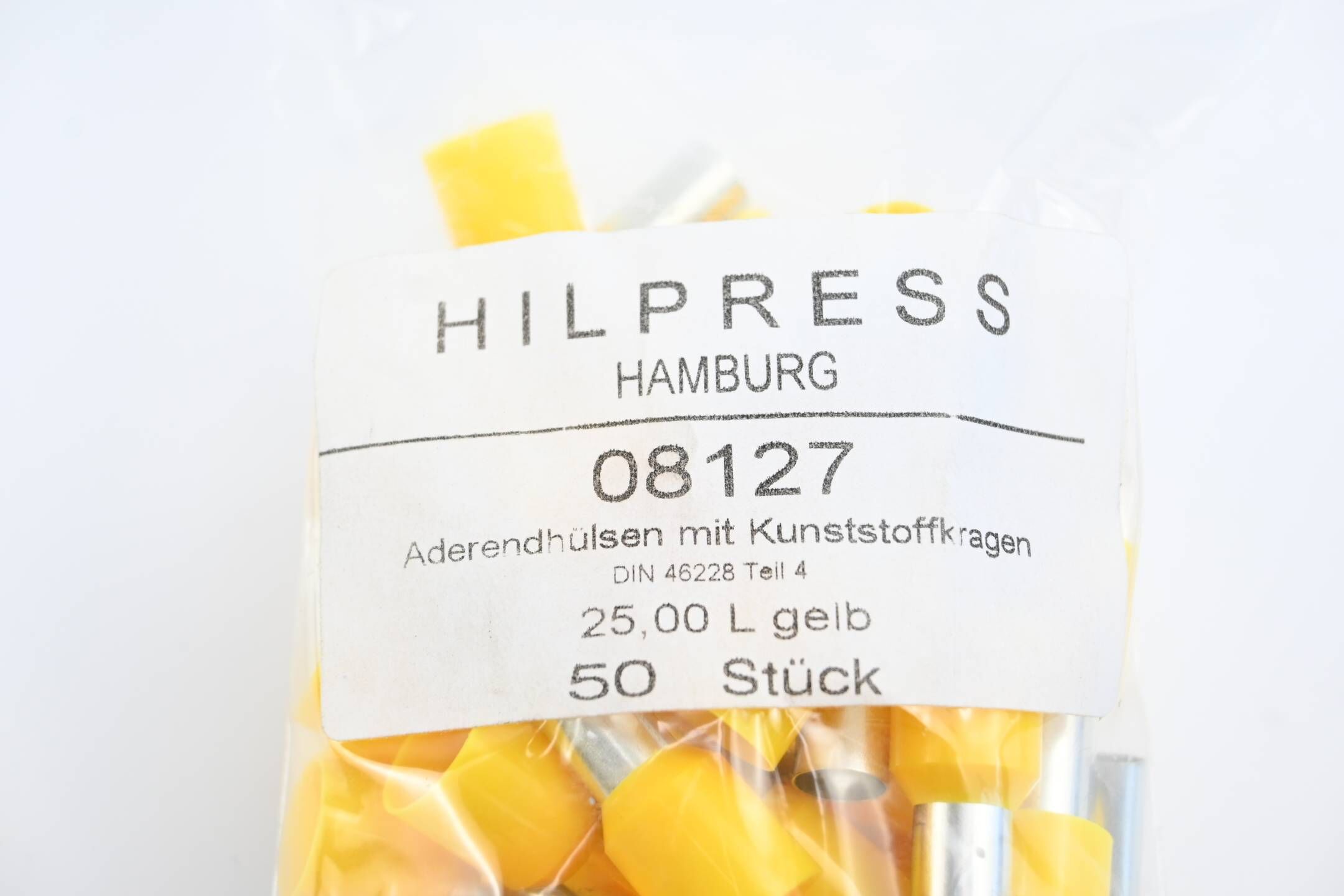 Hilpress 50 Stück Aderendhülsen mit Kunststoffkragen 25,00 L gelb ( 08127 )