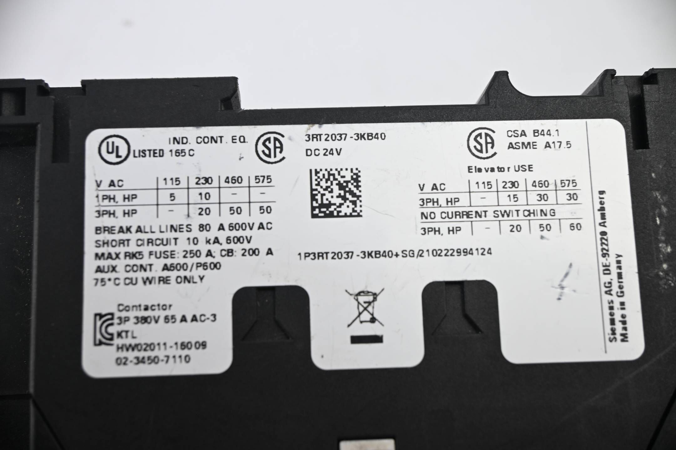 Siemens Sirius Leistungsschütz 3RT2037-3KB40 ( 3RT2 037-3KB40 )