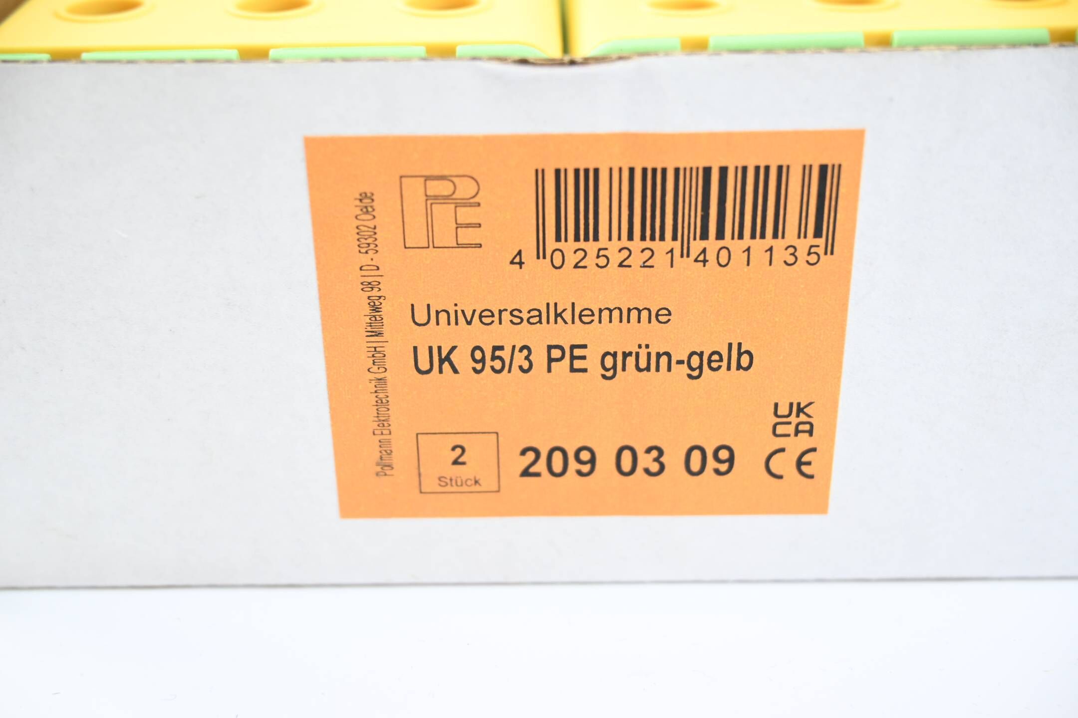 Pollmann Elektrotechnik 2 Stück Universalklemme UK 95/3 PE grün-gelb ( 2090309 )