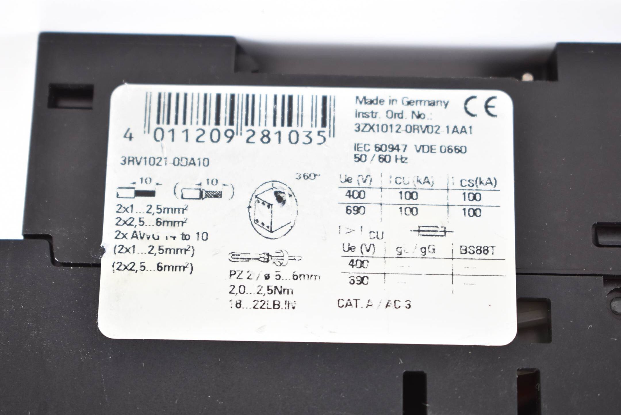 Siemens Leistungsschalter 3RV1021-0DA10