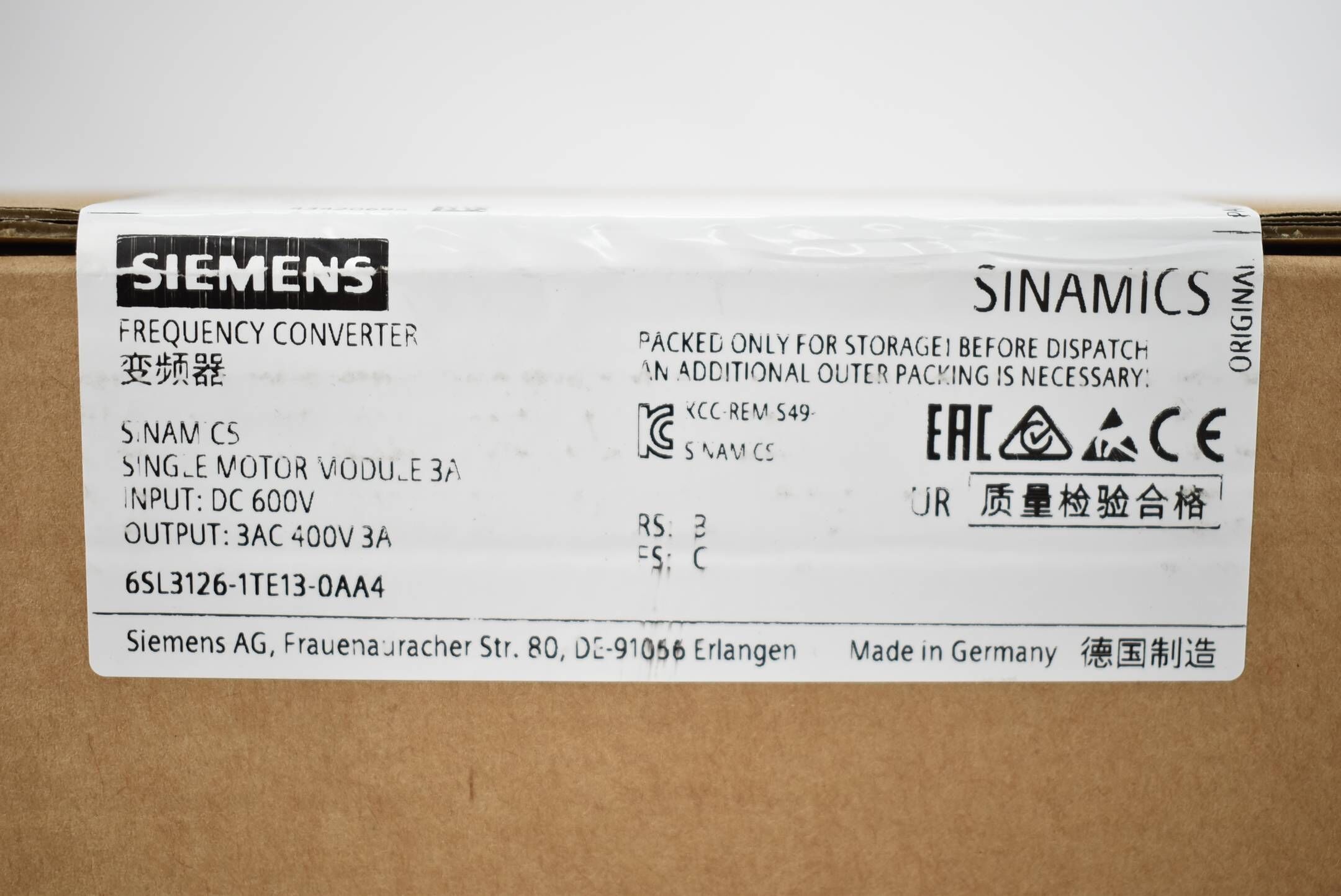 Siemens Sinamics S120 SMM 6SL3126-1TE13-0AA4 ( 6SL3 126-1TE13-0AA4 ) E.C