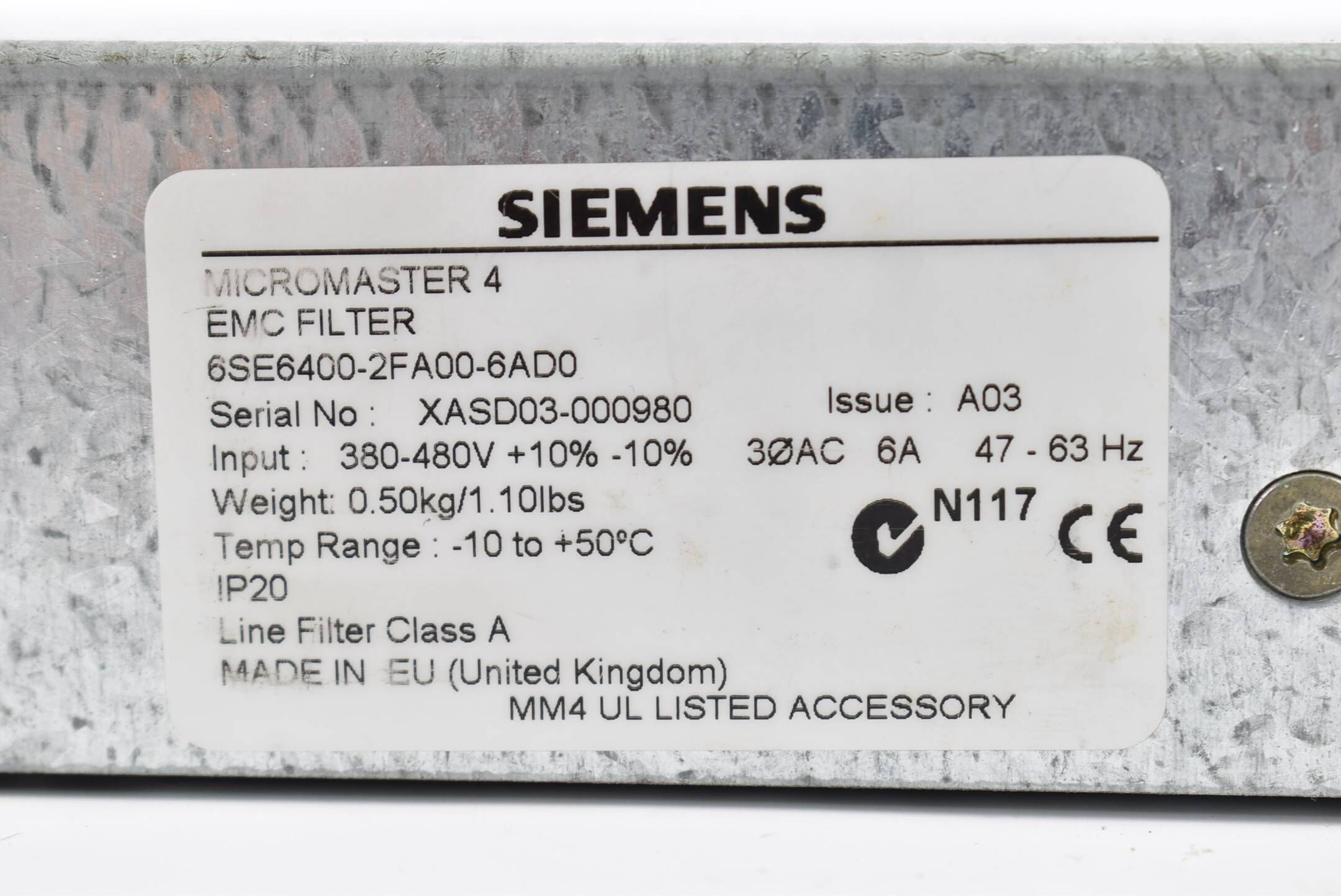 Siemens Micromaster 4 EMC Filter 6SE6400-2FA00-6AD0 ( 6SE6 400-2FA00-6AD0 )
