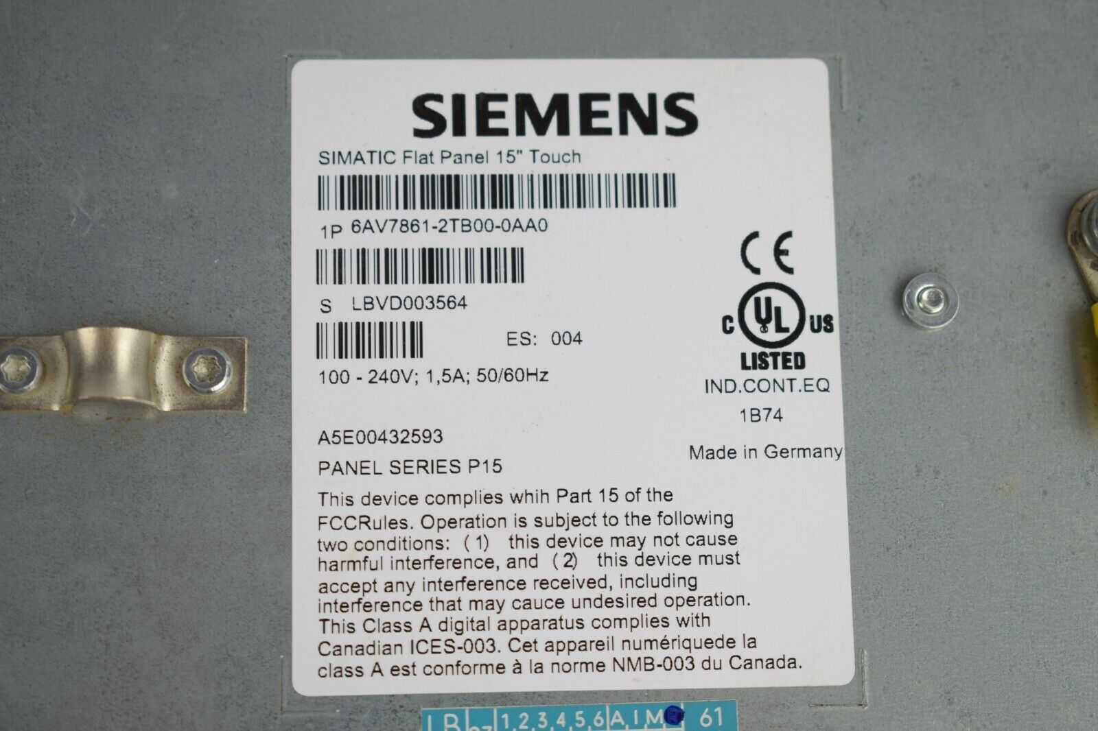 Siemens simatic Flat Panel 15'' Touch 6AV7861-2TB00-0AA0 ( 6AV7 861-2TB00-0AA0 )