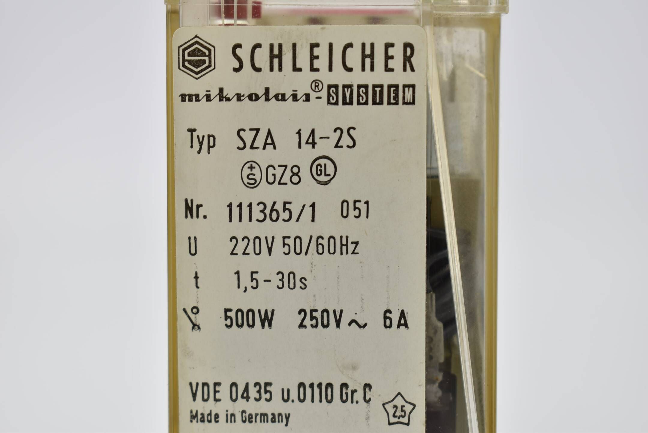 Schleicher Zeitrelais  220V 50/60Hz 1,5-30s 500W SZA 14-2S