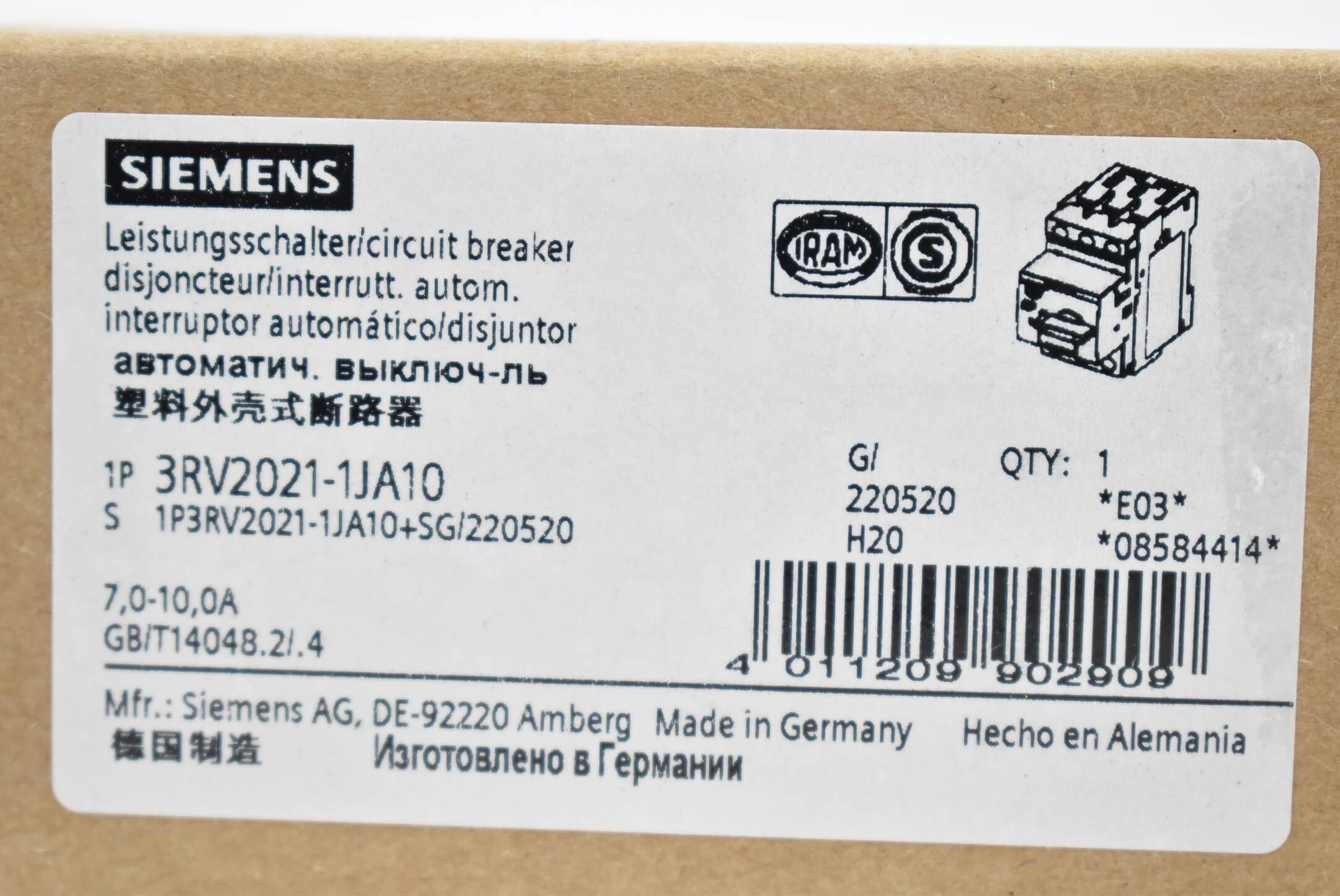 Siemens Leistungsschalter Bg S0 3RV2 021-1JA10 ( 3RV2021-1JA10 )