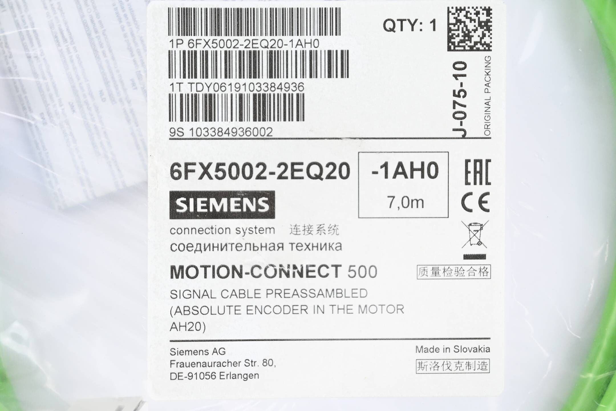 Siemens Signalleitung 6FX5002-2EQ20-1AH0 ( 6FX5 002-2EQ20-1AH0 ) 7,0m
