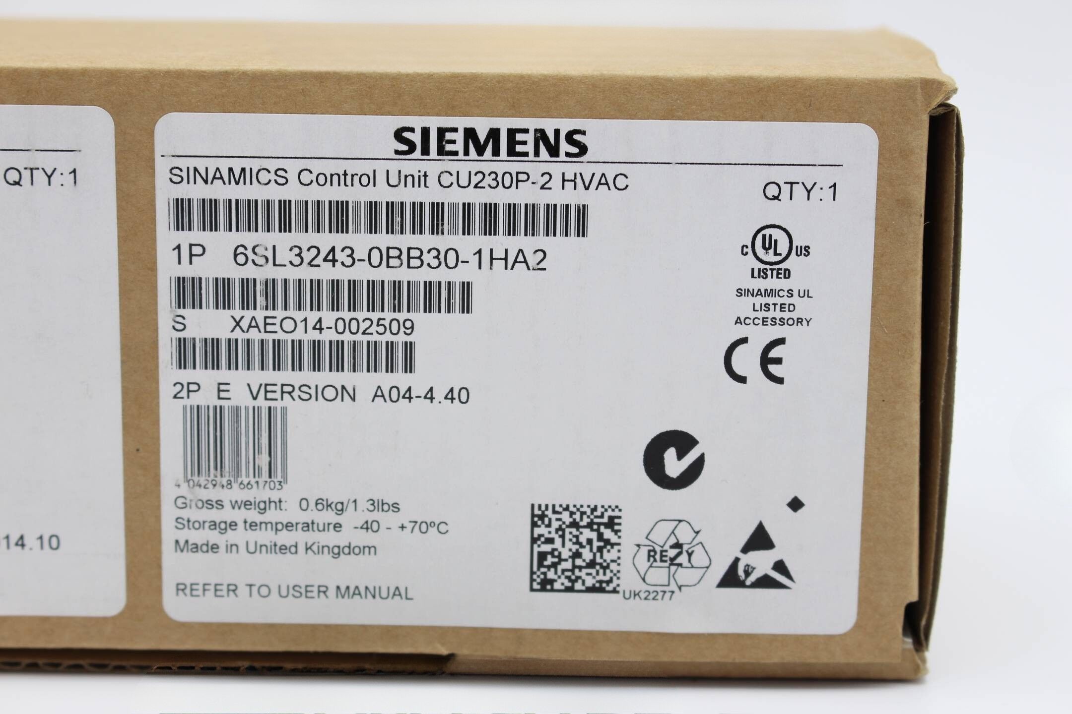 Siemens SINAMICS G120 Control Unit CU230P-2 HVAC 6SL3243-0BB30-1HA2 
