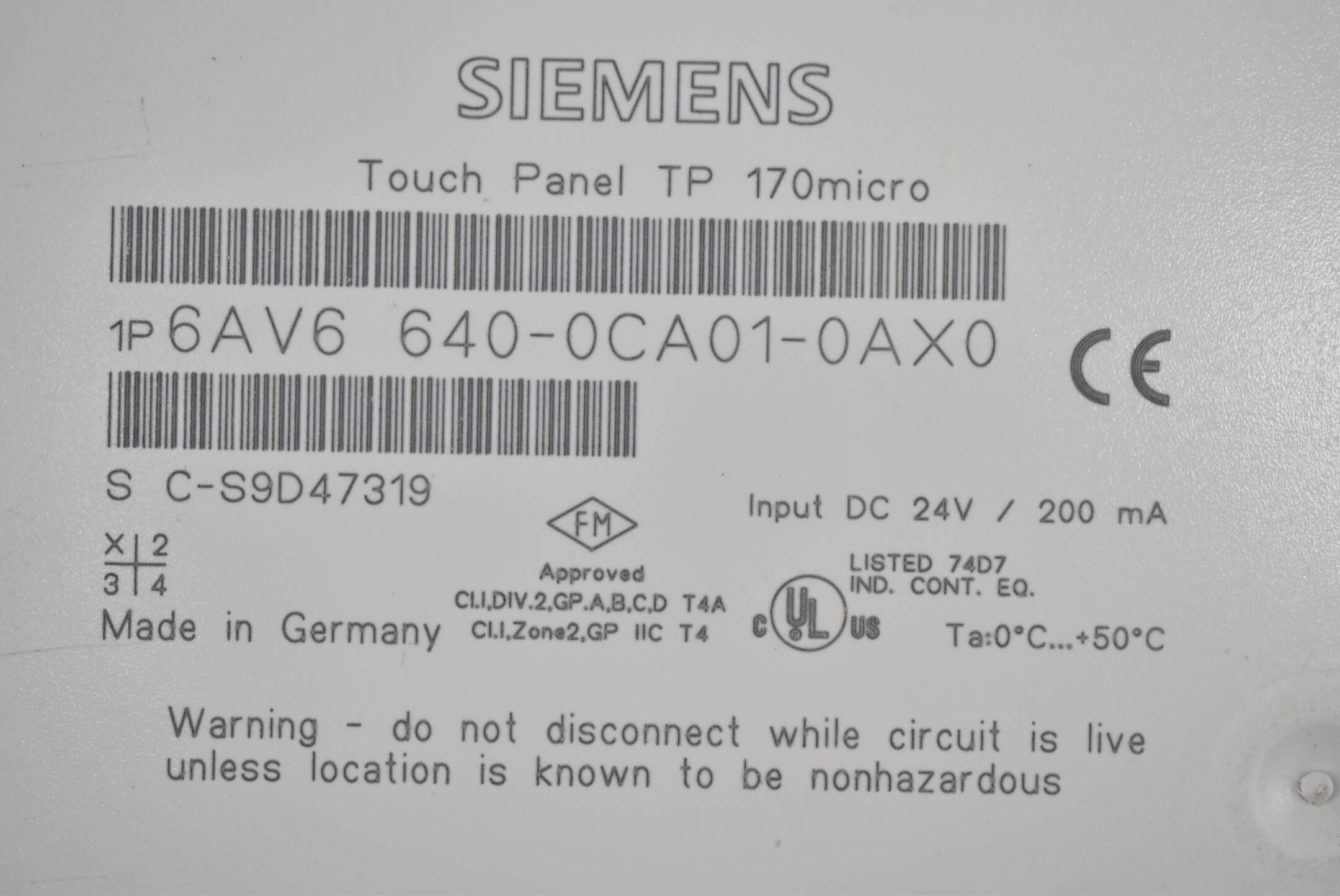 Siemens Touch Panel TP 170micro 6AV6 640-0CA01-0AX0 ( 6AV6640-0CA01-0AX0 )