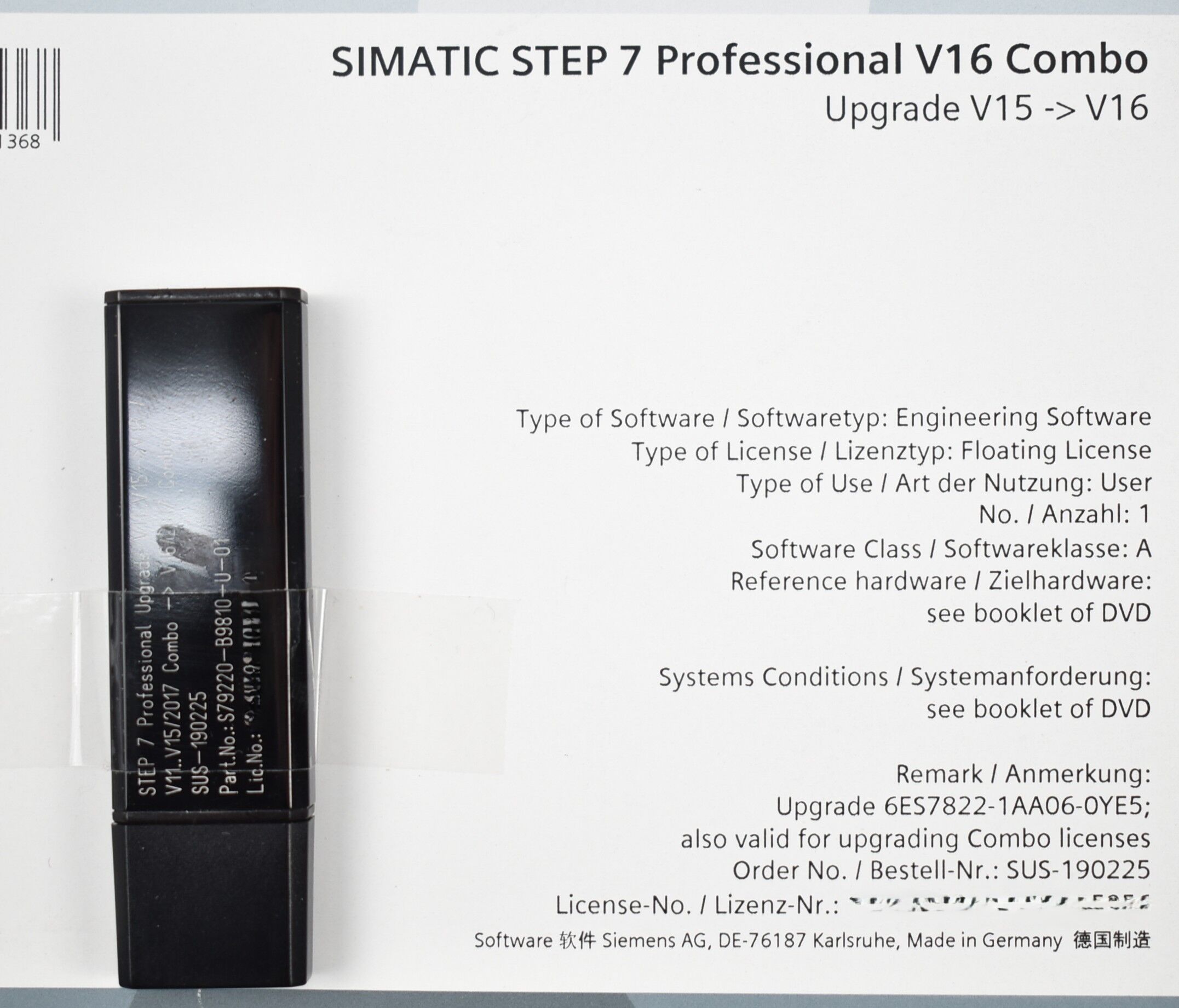 Siemens Simatic STEP 7 Professional V16 Combo 1P SUS-190225