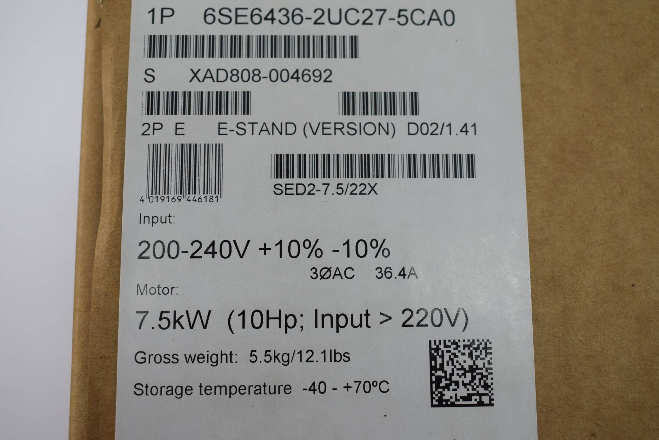 Siemens SED2-7.5/22X 6SE6436-2UC27-5CA0 ( 6SE6 436-2UC27-5CA0 ) V. D02/1.41