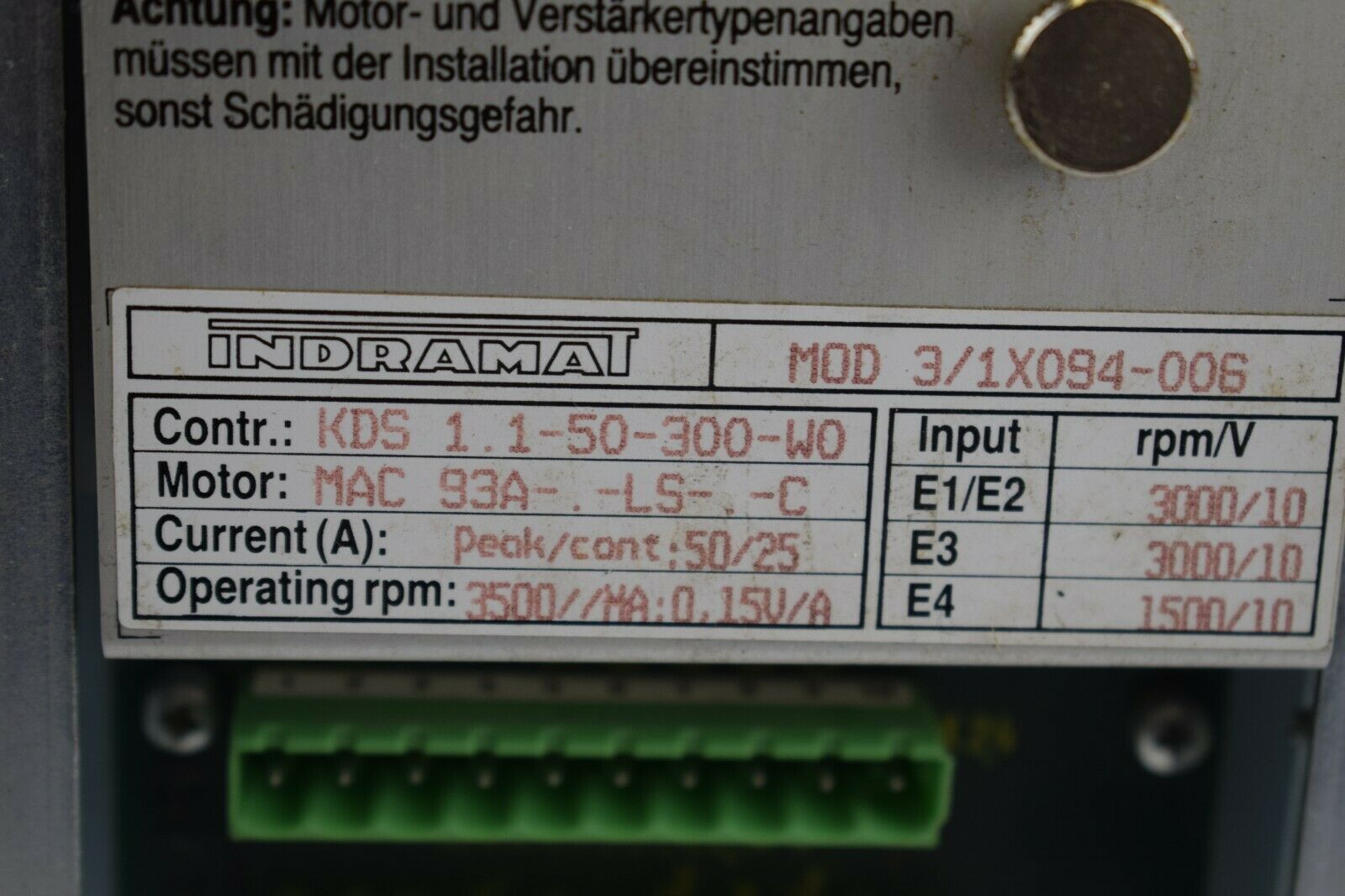 Indramat A.C. Servo Controller KDS 1.1-050-300-W0-220 + MOD3/1X094-006