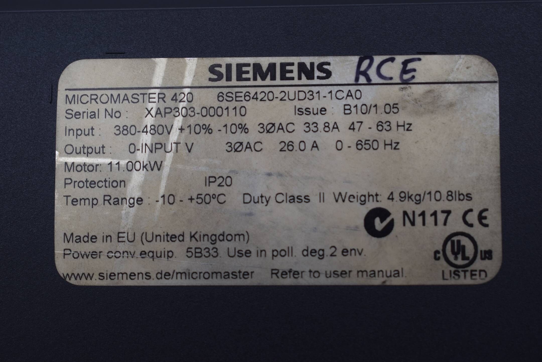 Siemens micromaster 420 6SE6420-2UD31-1CA0 ( 6SE6 420-2UD31-1CA0 ) 380-480 V
