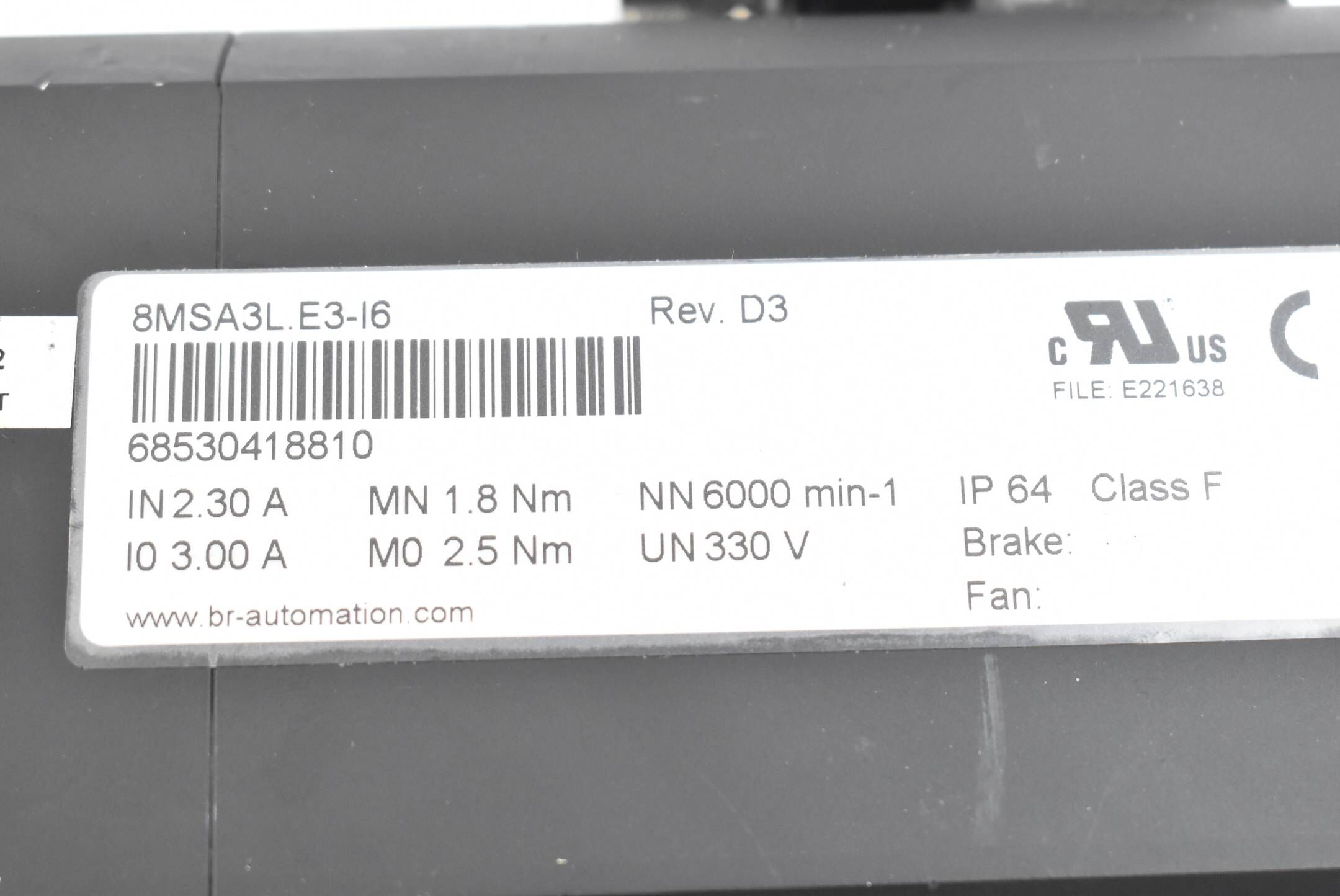 B&R Automation Servomotor 8MSA3L.E1-I6 Rev. D3