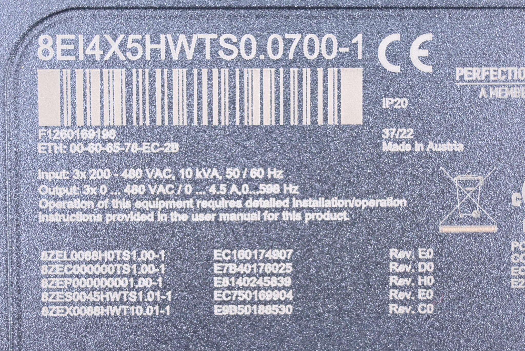 B&R Automation Acopos P3 Servoverstärker 8EI4X5HWTS0.0700-1