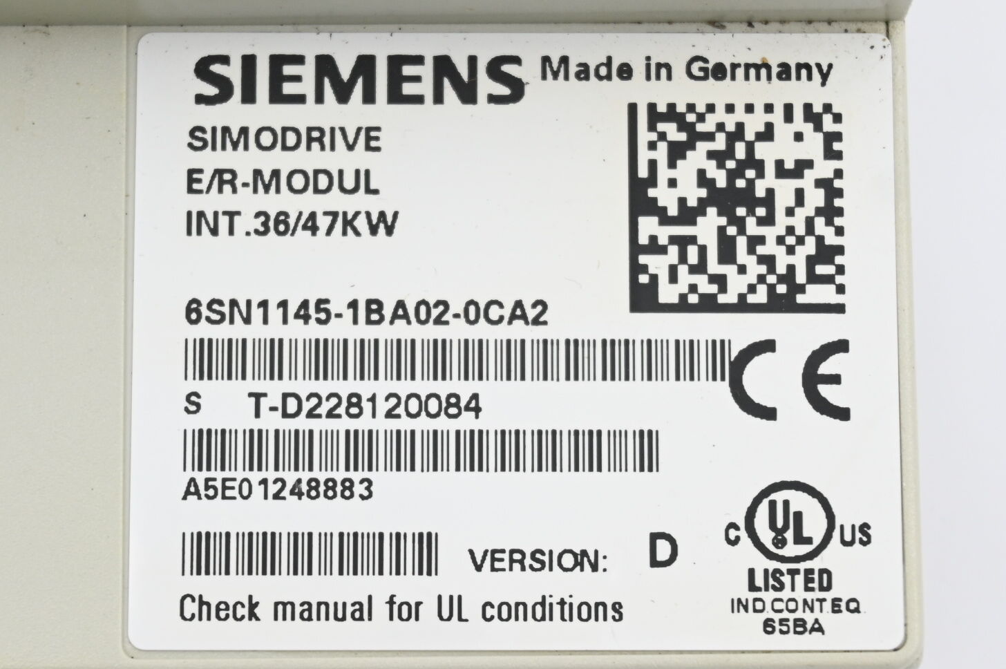 Siemens Simodrive Frontcover für 6SN1145-1BA02-0CA2 ( 6SN1 145-1BA02-0CA2 )