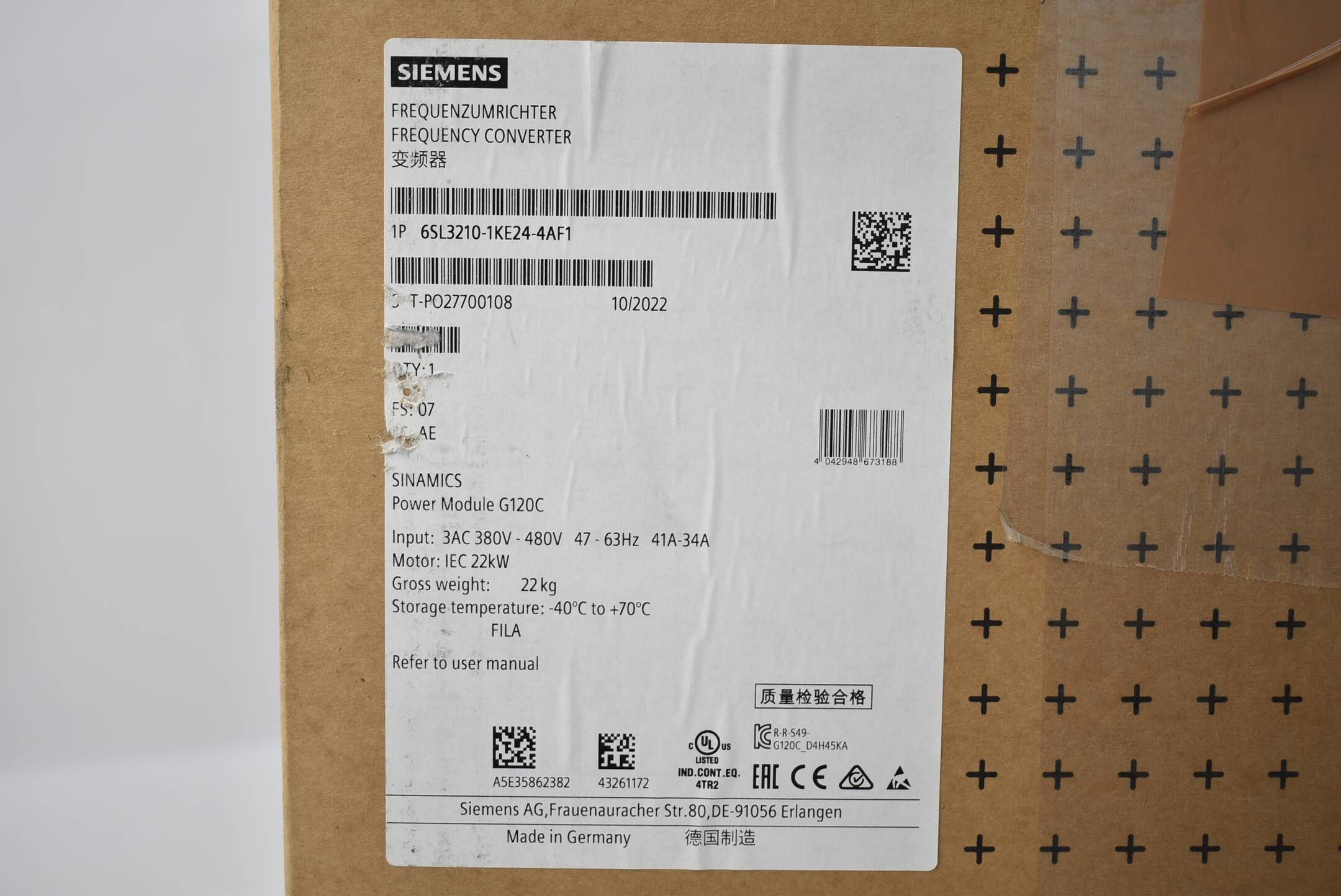Siemens sinamics G120C 6SL3 210-1KE24-4AF1 ( 6SL3210-1KE24-4AF1 ) E07 ( 22,0kW )