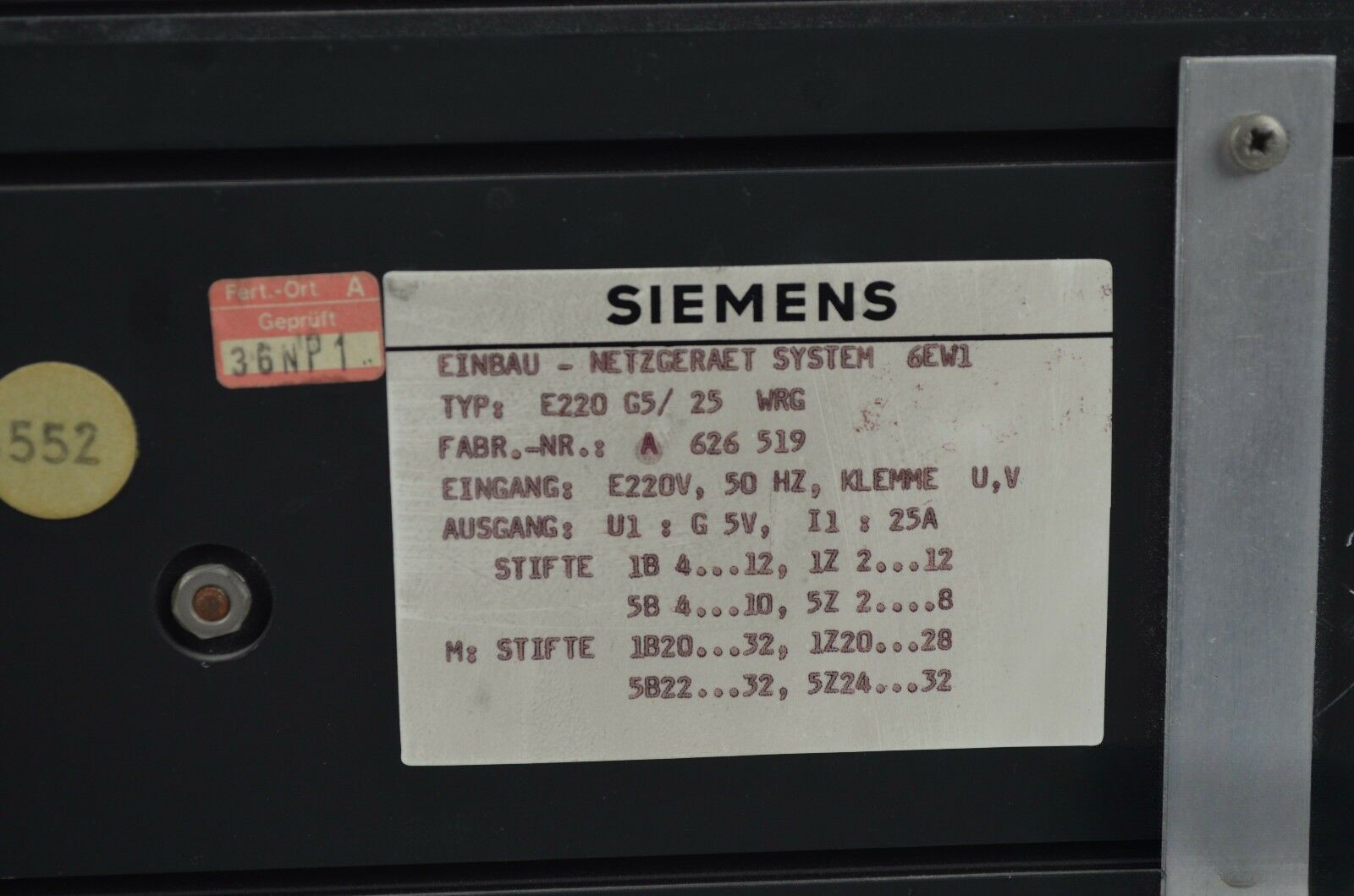 Siemens Einbau-Netzgerät E220 G5/25 WRG 6EW 1160-5DE ( 6EW1160-5DE )
