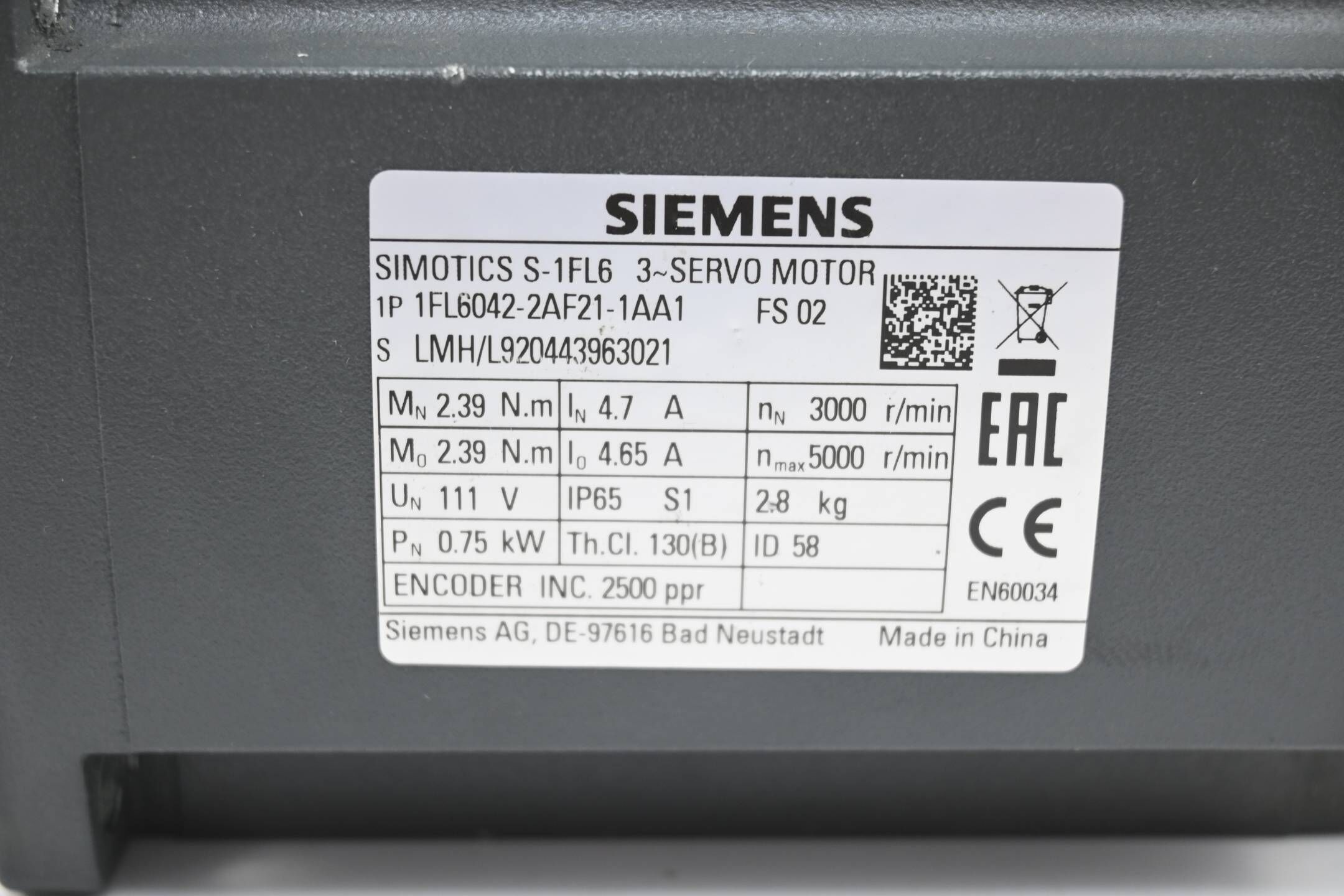 Siemens Simotics Servomotor 1FL6042-2AF21-1AA1 ( 1FL6 042-2AF21-1AA1 )