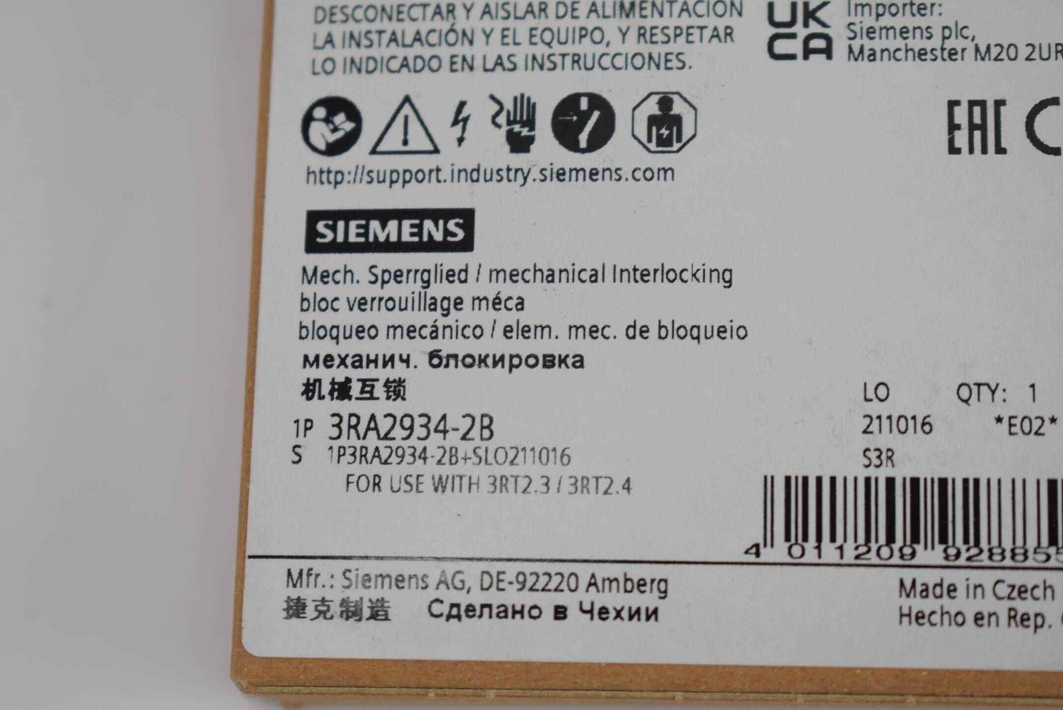 Siemens mechanical interlocking 3RA2934-2B ( 3RA2 934-2B )