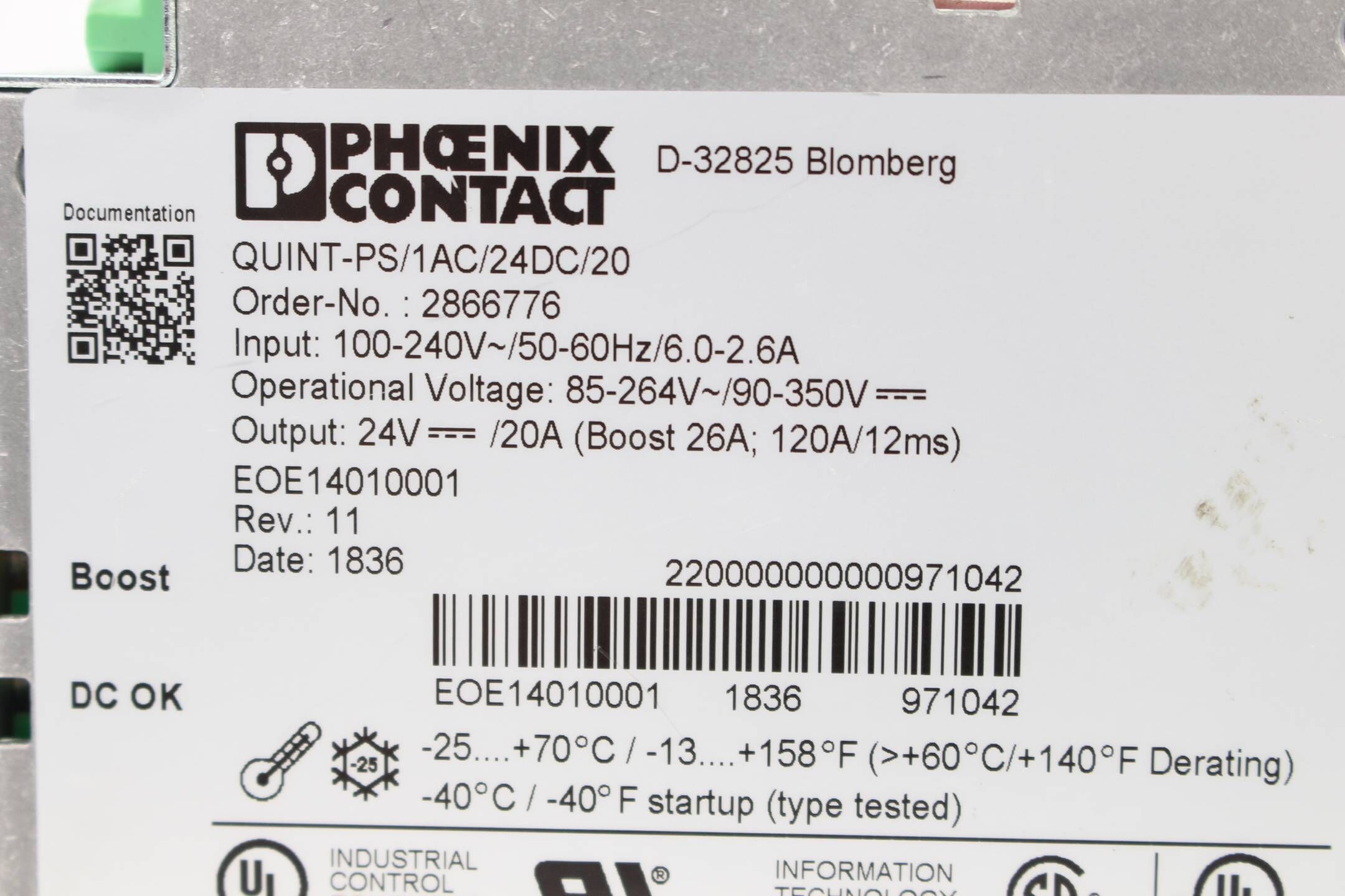 Phoenix Contact Stromversorgung 24V/20A QUINT-PS/1AC/24DC/20 ( 2866776 )