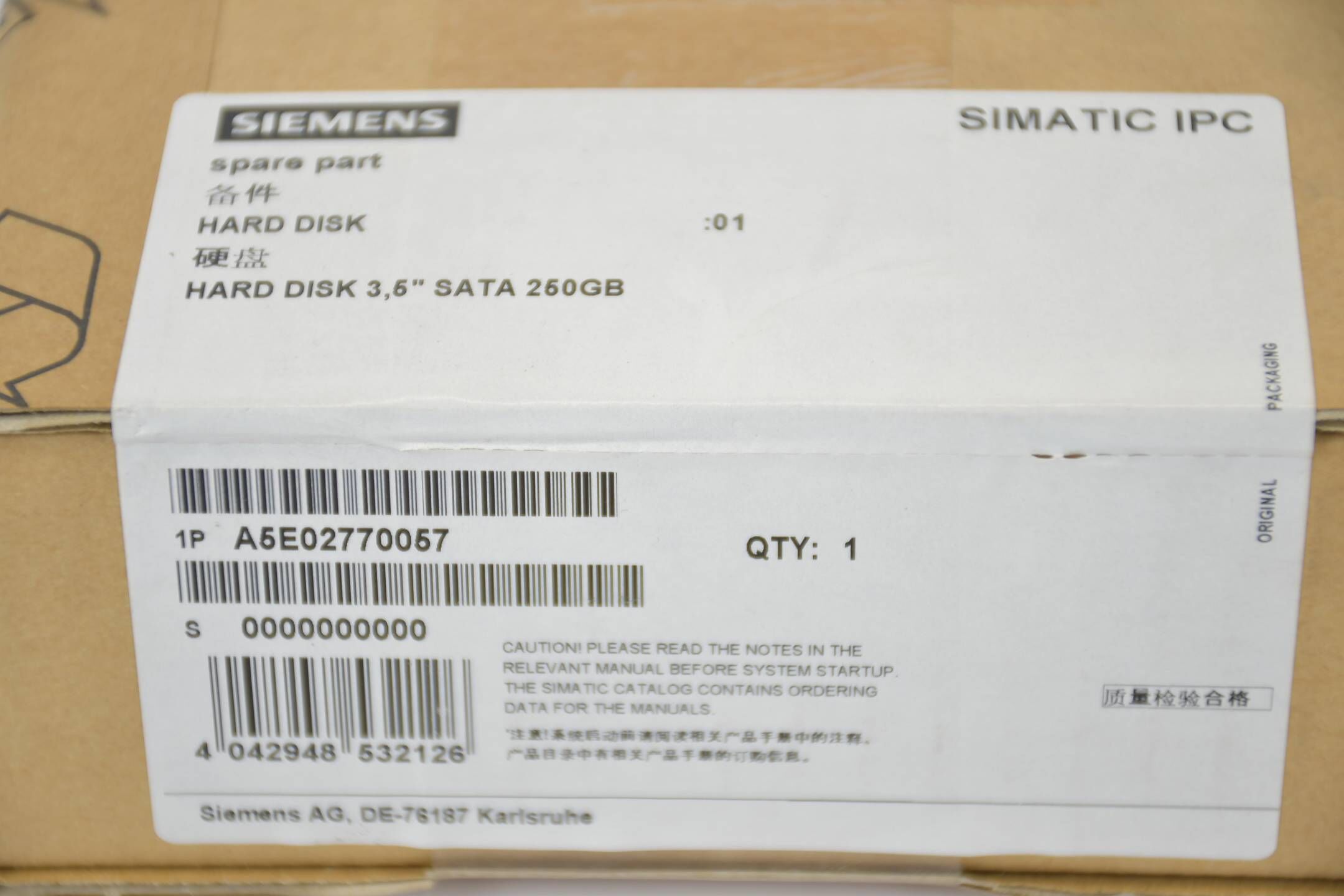 Siemens simatic PC Festplatte HDD 250GB 3,5" SATA 547B A5E02770057