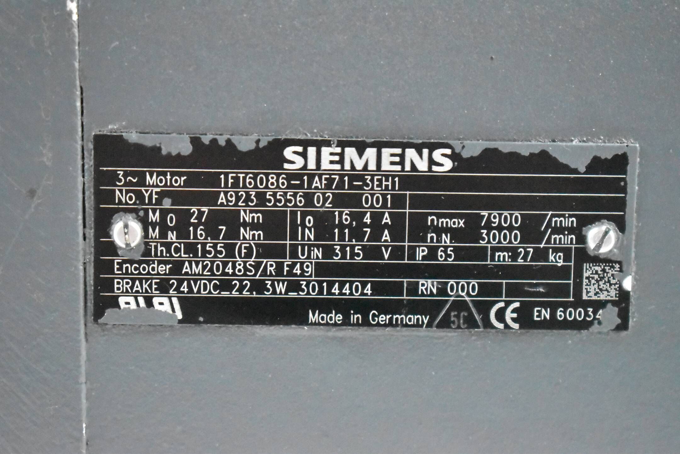 Siemens Servomotor 27Nm 16,4A 3000rpm 1FT6086-1AF71-3EH1 ( 1FT6 086-1AF71-3EH1)