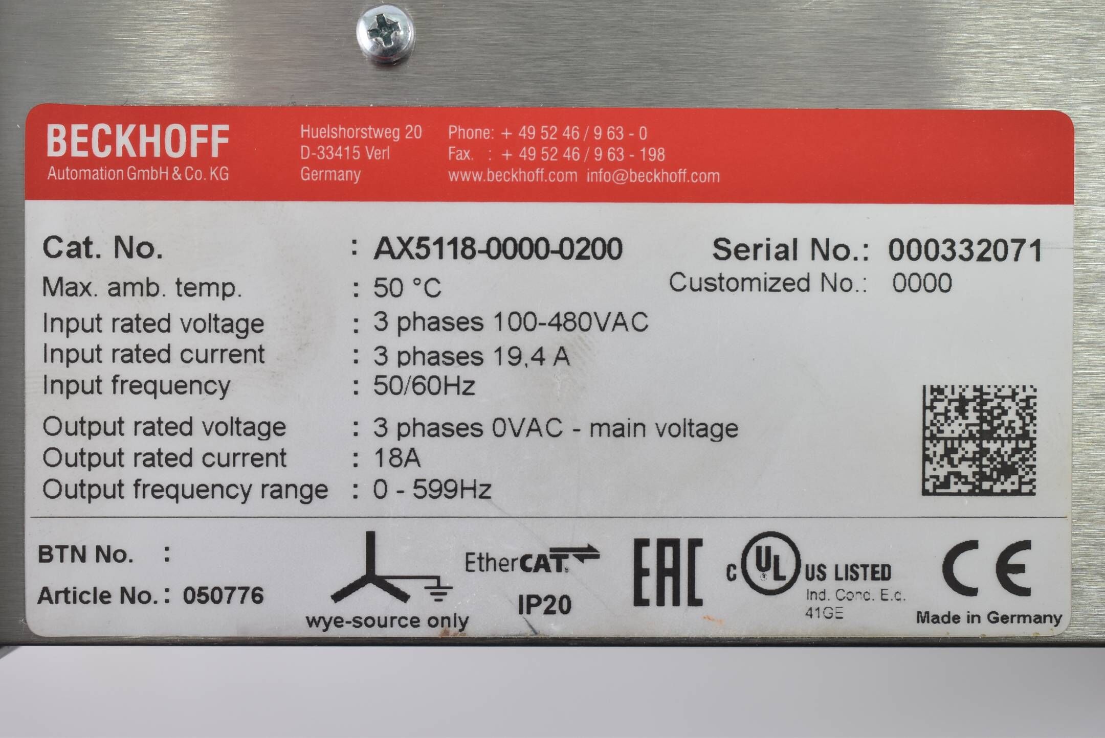 Beckhoff Digital Kompakt Servoverstärker 1-kanalig AX5118-0000-0200 ( AX 5118 )