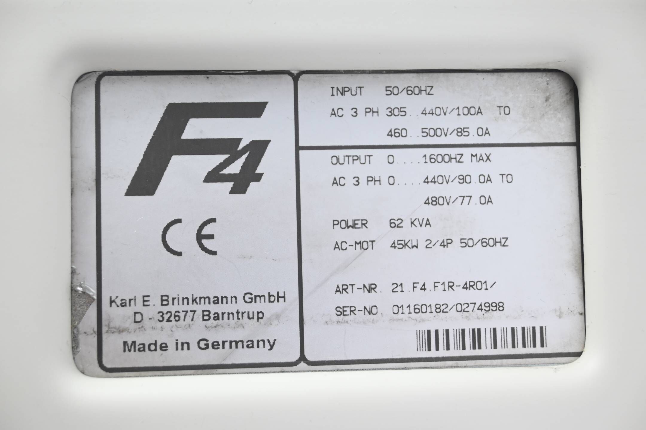 KEB Combivert F4 Frequenzumrichter 21.F4.F1R-4R01/ ( 21F4F1R-4R01 )