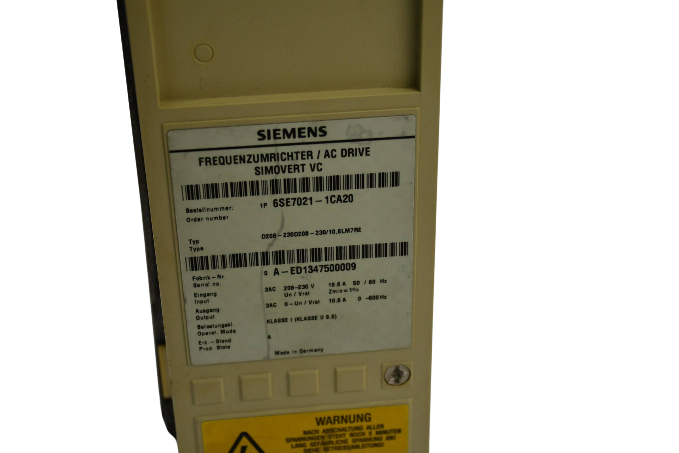 Siemens Simovert VC Frequenzumrichter /AC Drive 6SE7021-1CA20
