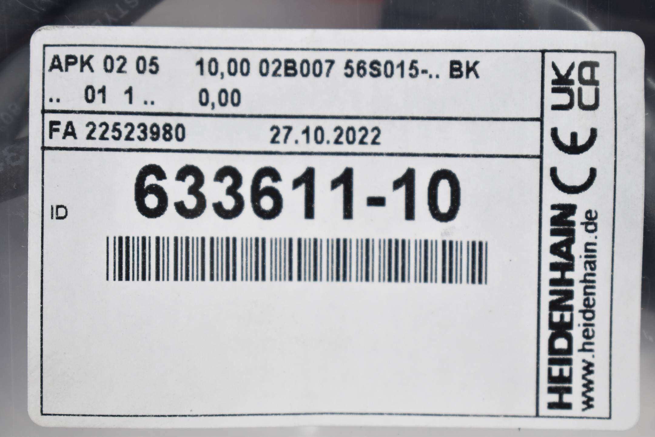 Heidenhain APK 02 05 10,00 02B007 56S015-.. BK .. 01 1 .. 0,00 ( 633611-10 )