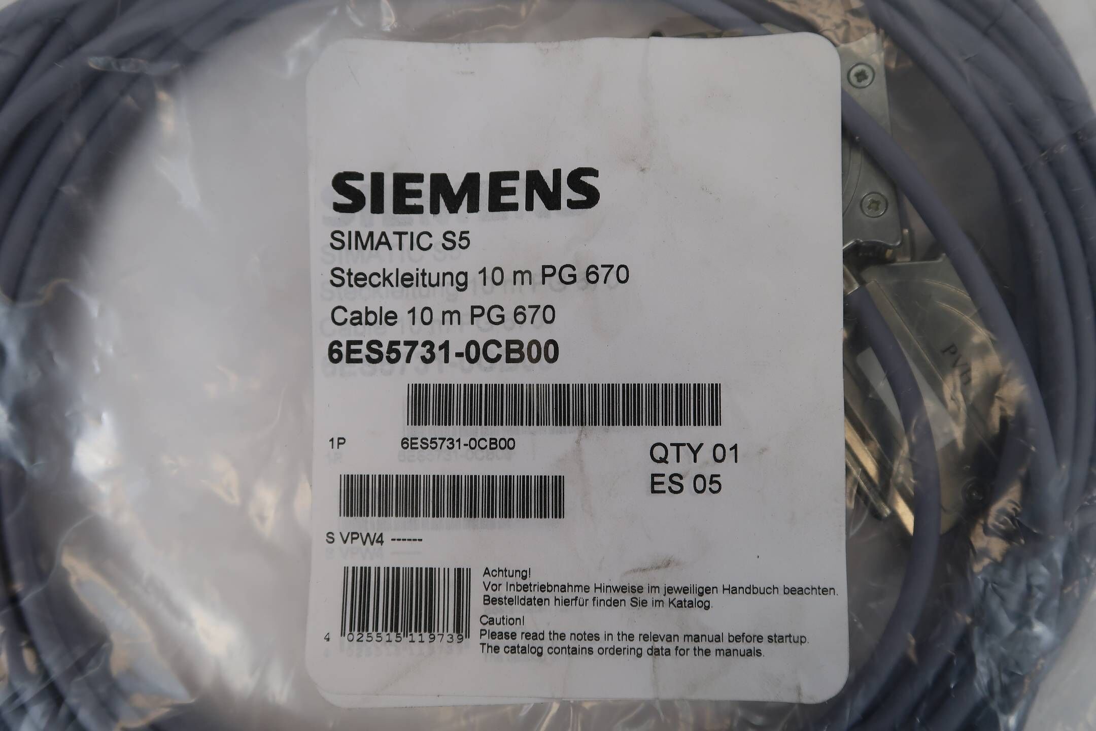 Siemens simatic S5 Steckleitung 10m PG 670 6ES5731-0CB00 ( 6ES5731-0CB00 )