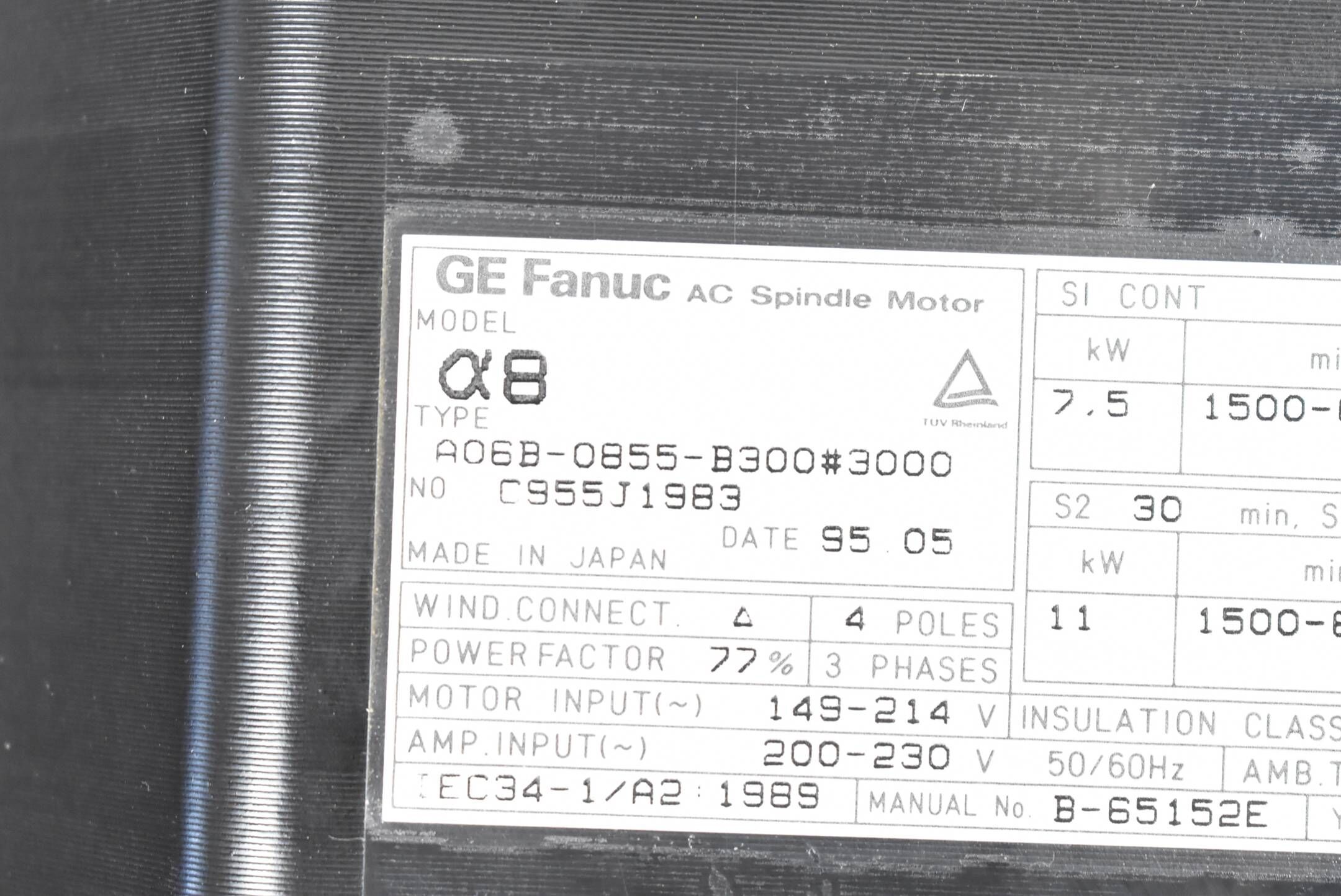 Fanuc AC Spindle Motor A06B-0855-B300#3000
