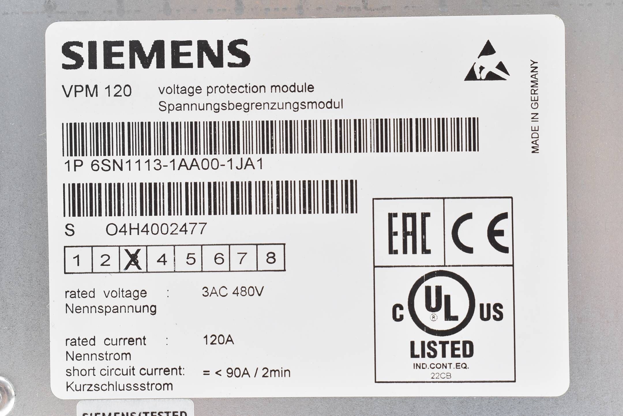 Siemens simodrive VPM 120 6SN1 113-1AA00-1JA1 ( 6SN1113-1AA00-1JA1 ) E3