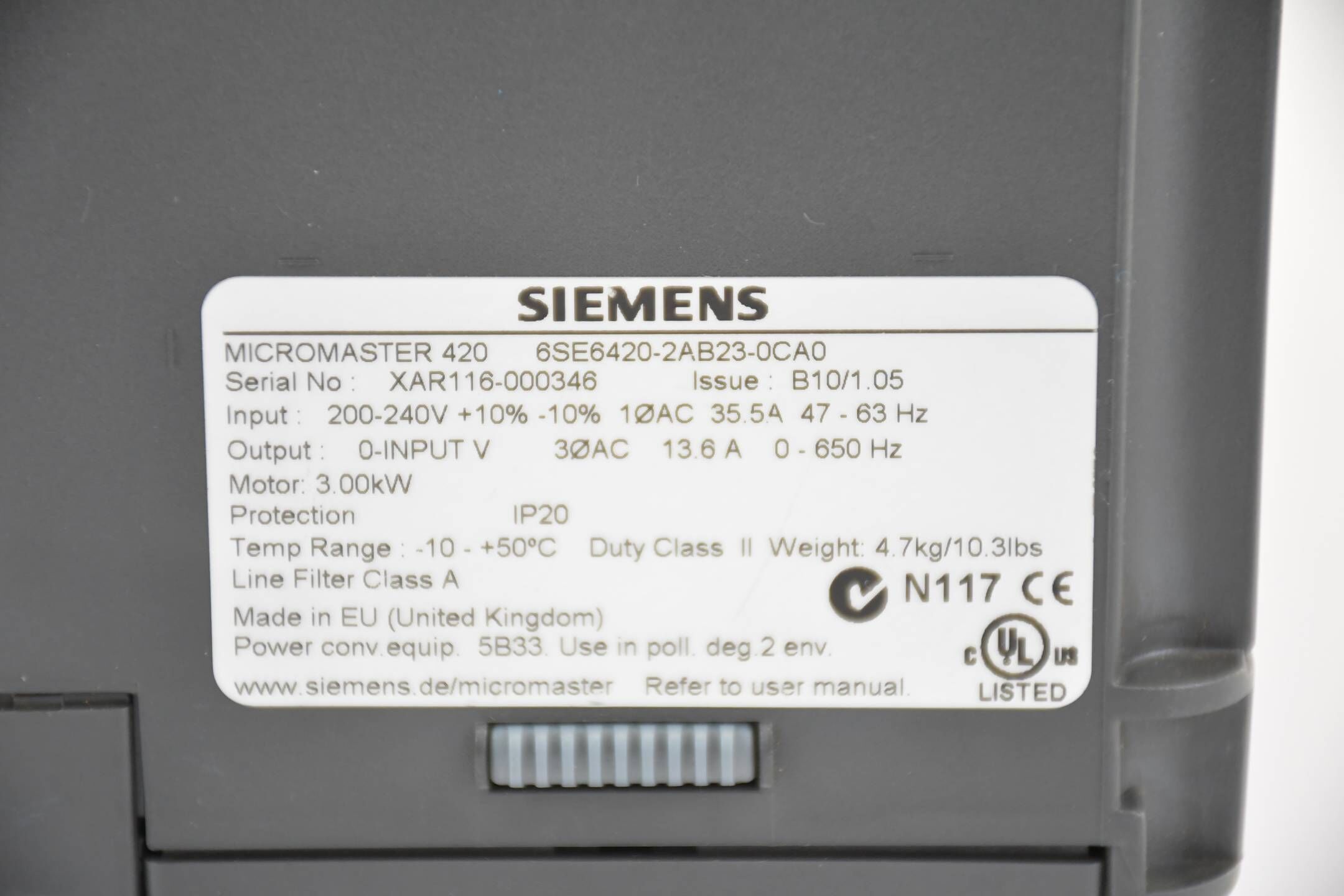 Siemens micromaster 420 6SE6420-2AB23-0CA0 ( 6SE6 420-2AB23-0CA0 ) B10/1.05