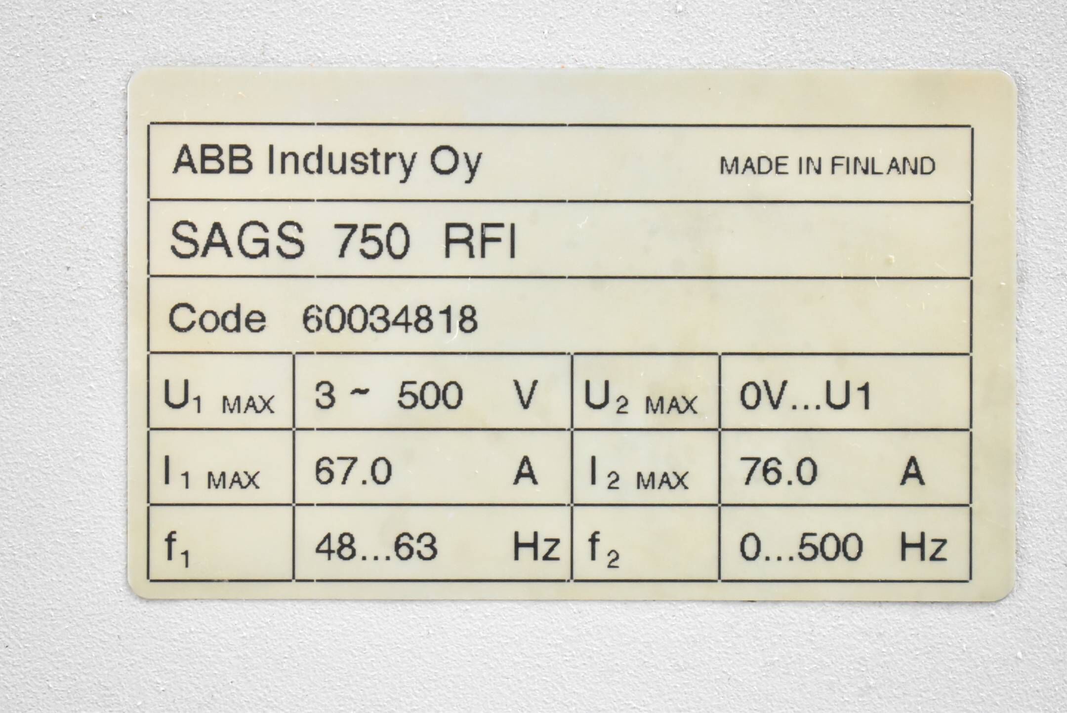 ABB SAMI GS Frequenzumrichter 3-500V 67A 48-63Hz SAGS 750 RFI ( 60034818 )