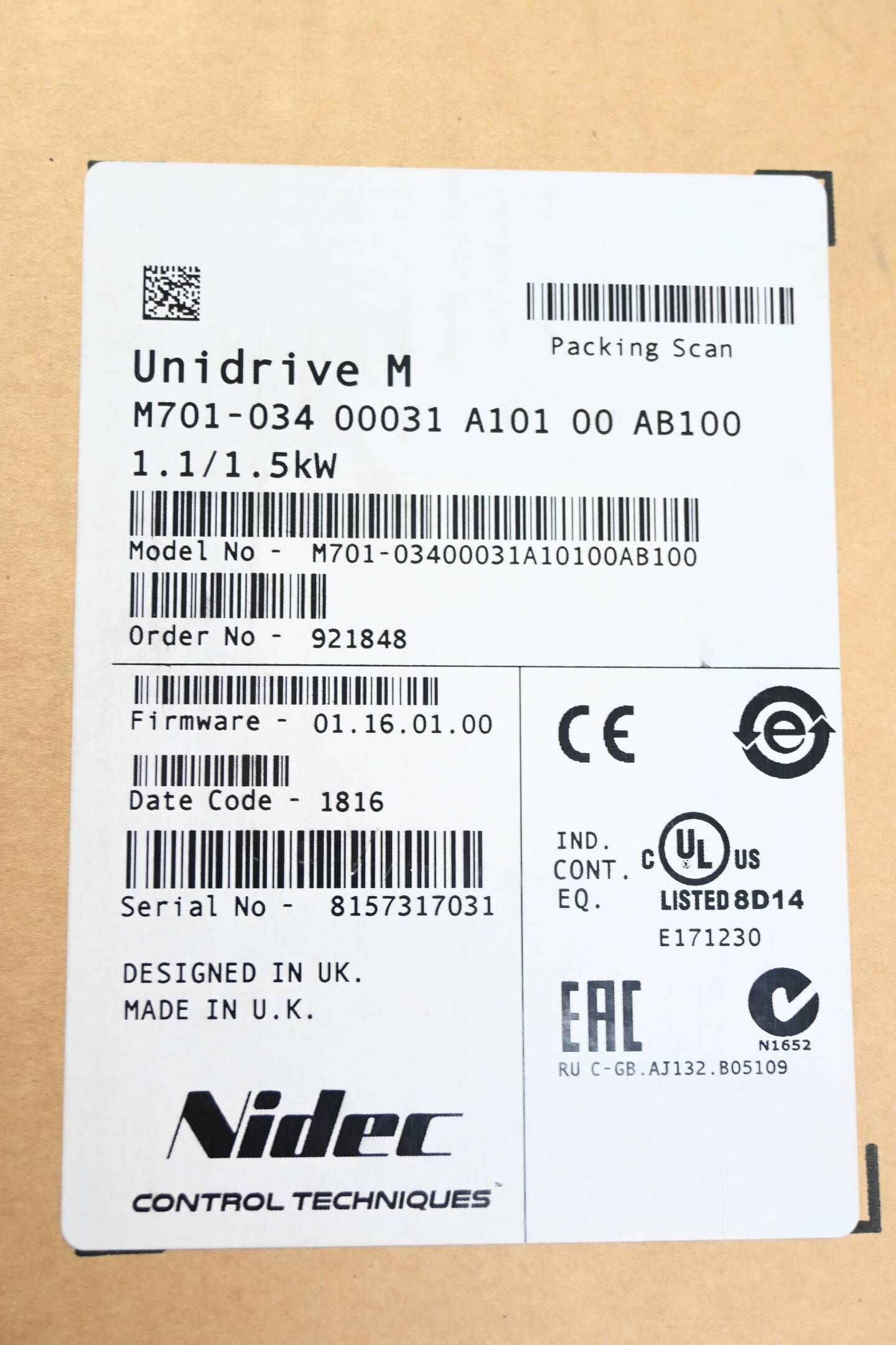 Control Techniques Unidrive M701-34 00031 A101 00 AB100 inkl. KI-Keypad