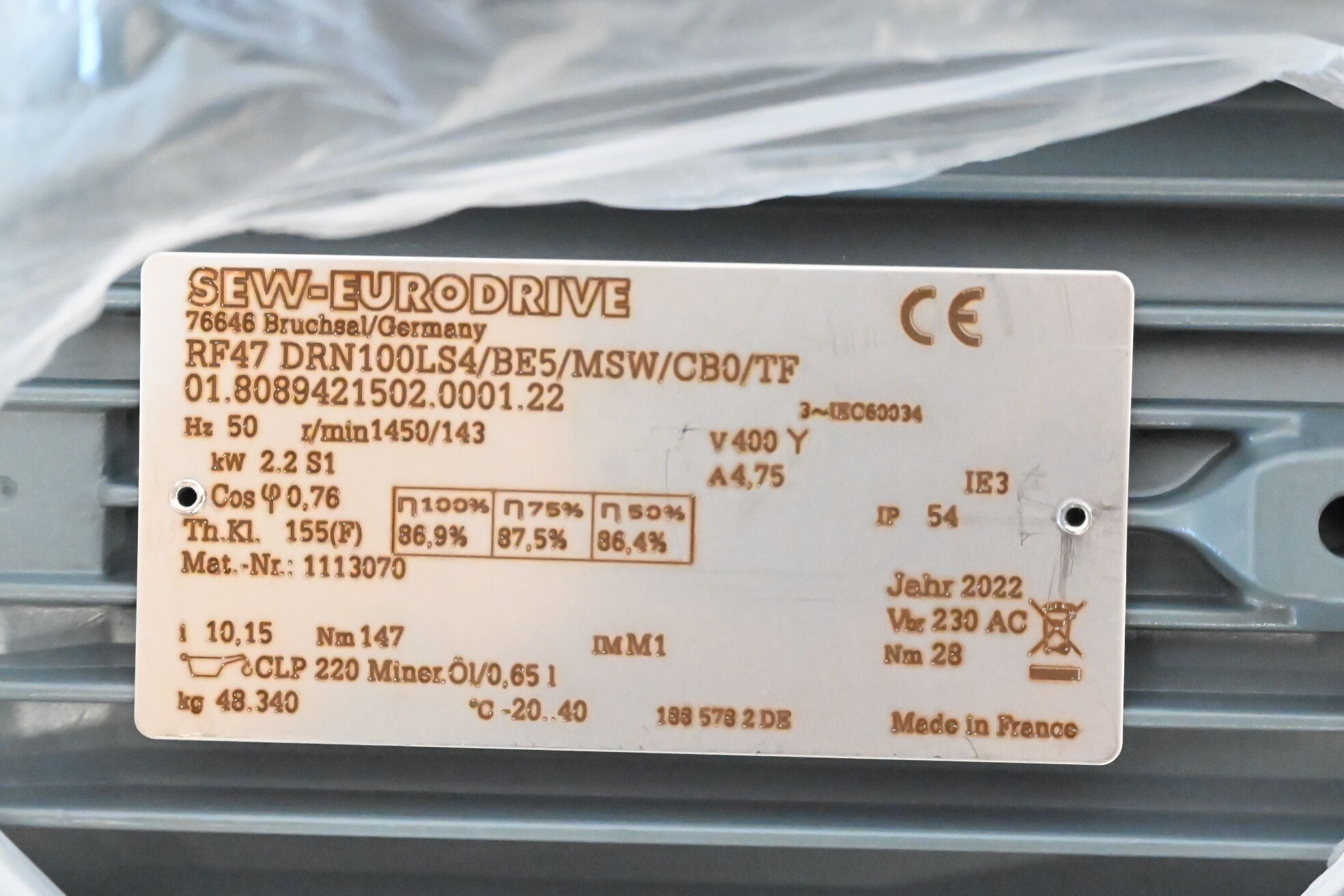SEW Getriebemotor RF47 DRN100LS4/BE5/MSW/CB0/TF ( RF47DRN100LS4/BE5/MSW/CB0/TF )