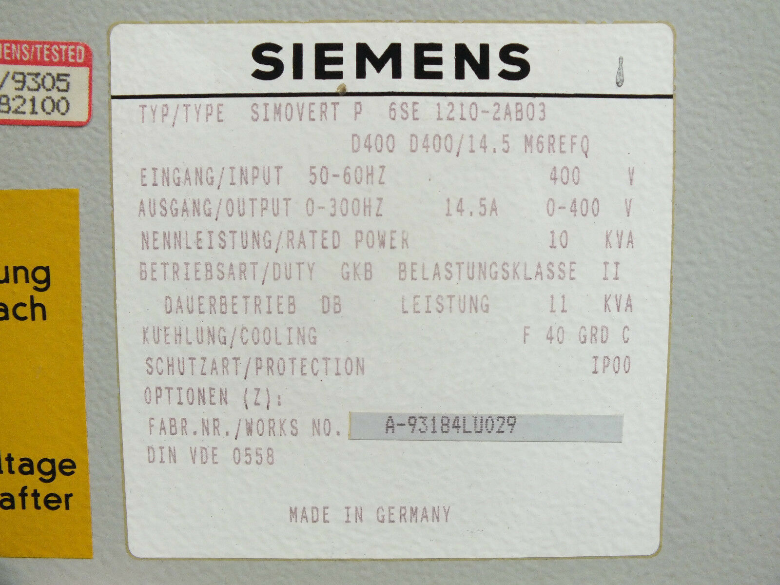 Siemens simovert P 6SE1 210-2AB03 ( 6SE1210-2AB03 )