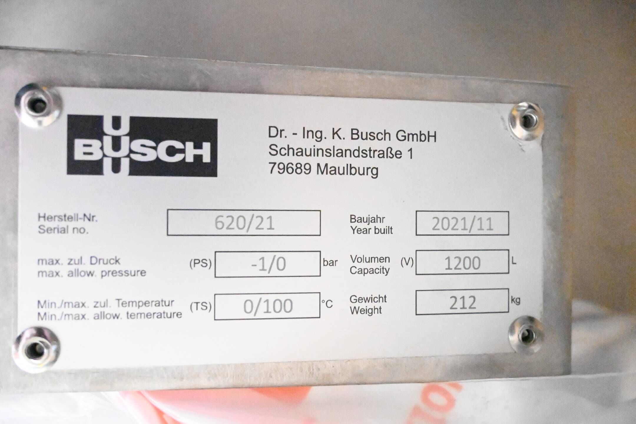 Busch Vakuumtank 620/21 für Busch Vakuumsystem KFT 160 ( 1200l )