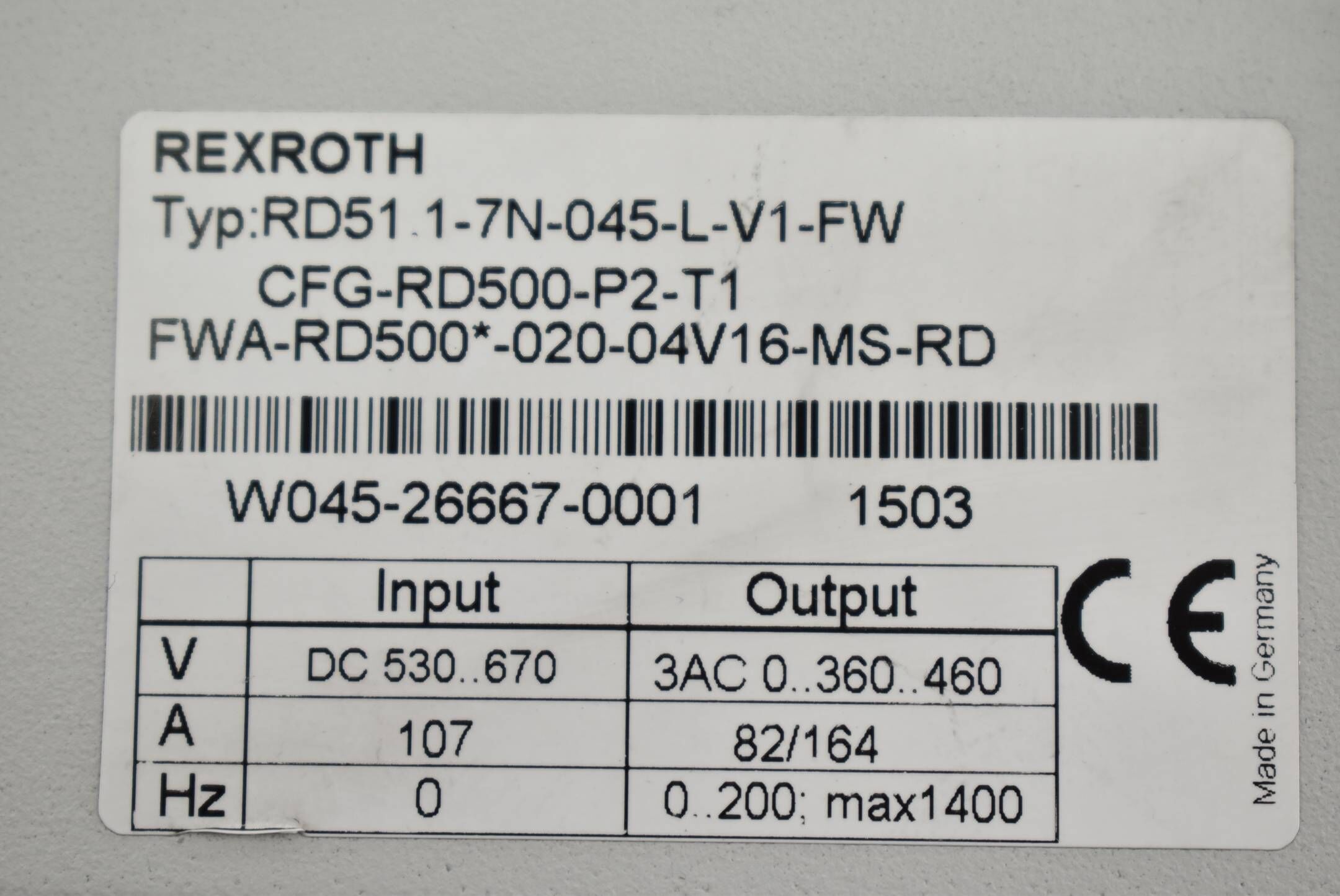 Rexroth Frequenzumrichter RD51.1-7N-045-L-V1-FW