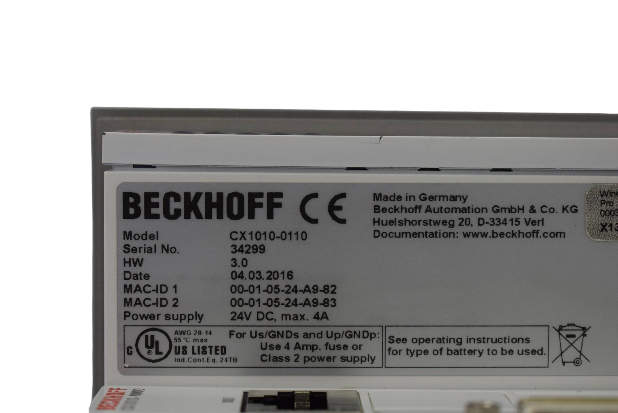 Beckhoff CPU-Modul CX1010-N031 CX1000-N010 CX1010-N000 CX1010-0110 Windows CE 6