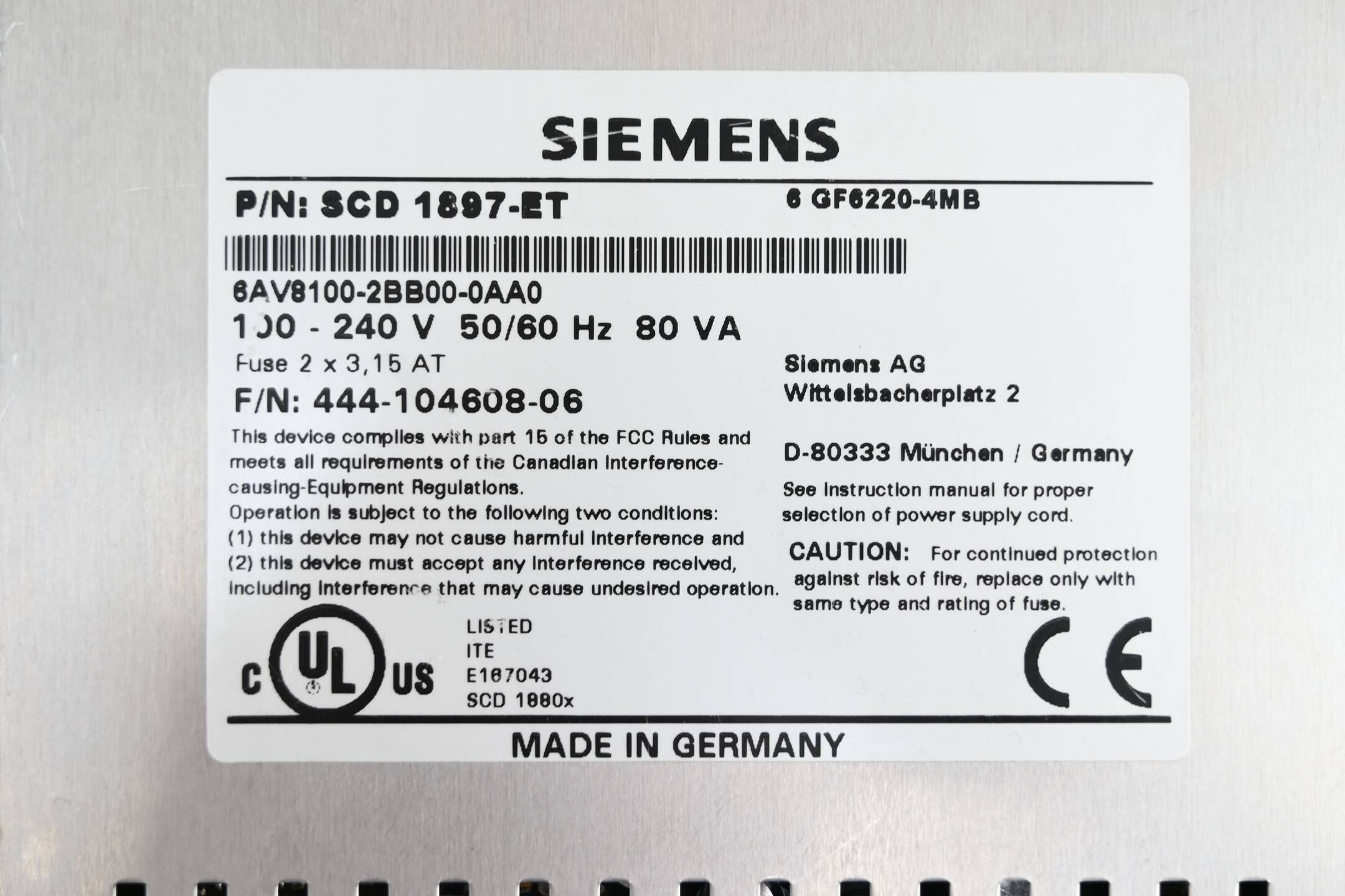 GENERALÜBERHOLT Siemens Bedienpanel SCD 1897-ET 18" 6AV8100-2BB00-0AA0 