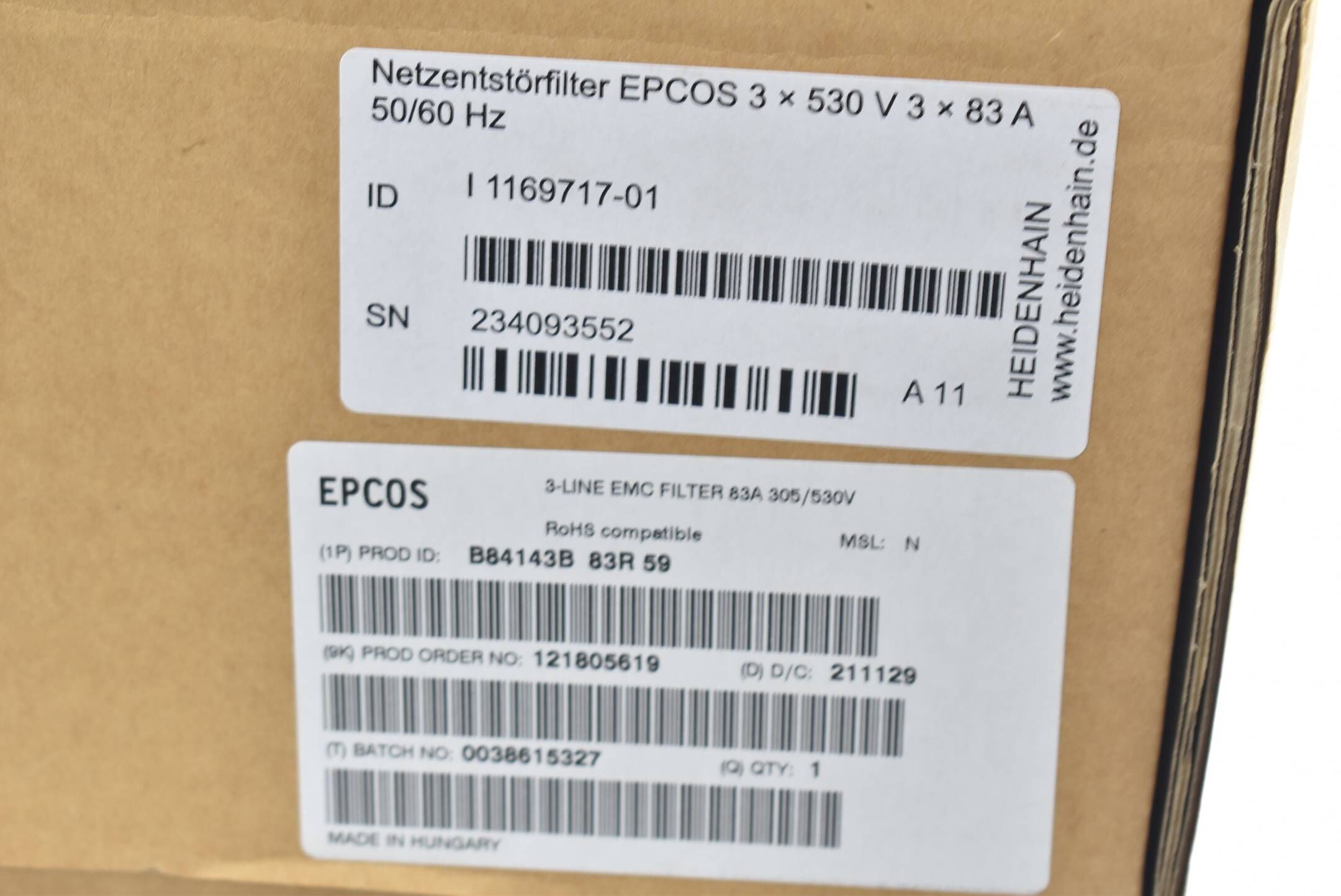 Heidenhain Netzentstörfilter EPCOS 1169717- 01 ( 3x480V 3x83A 50/60Hz )
