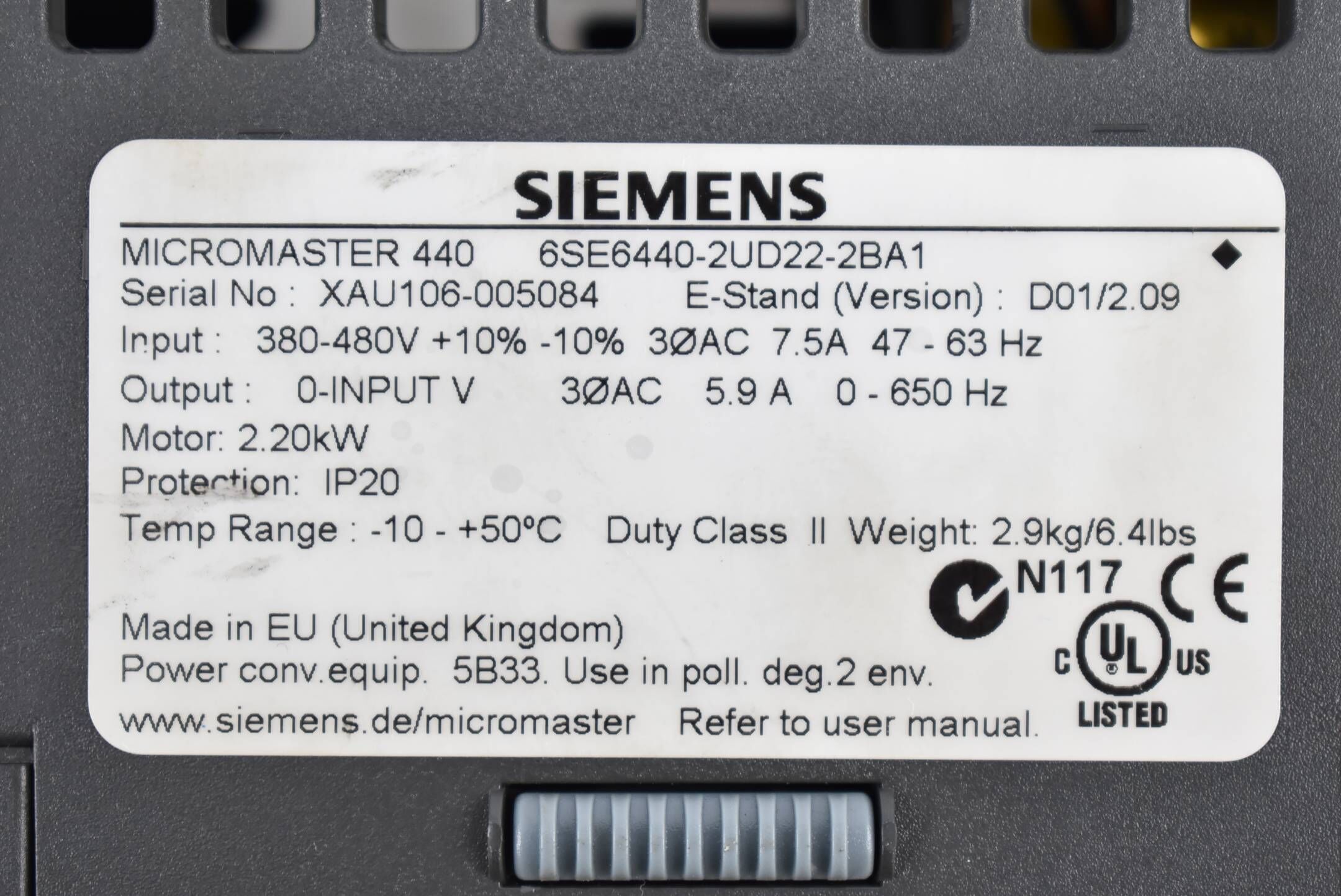 Siemens Micromaster 440 ohne Filter 6SE6440-2UD22-2BA1 ( 6SE6 440-2UD22-2BA1 )