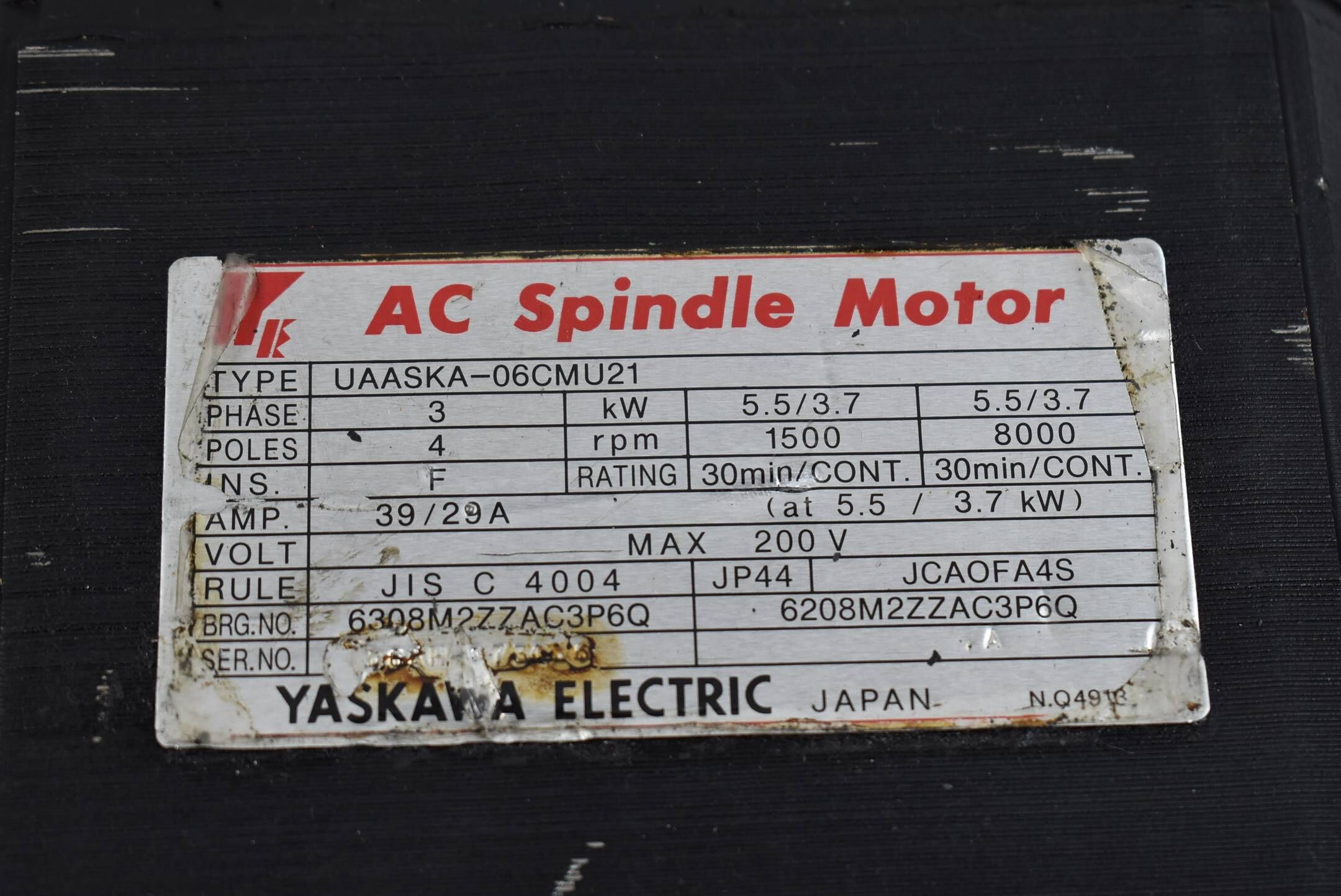 Yaskawa Electric AC Spindle Motor UAASKA-06CMU21